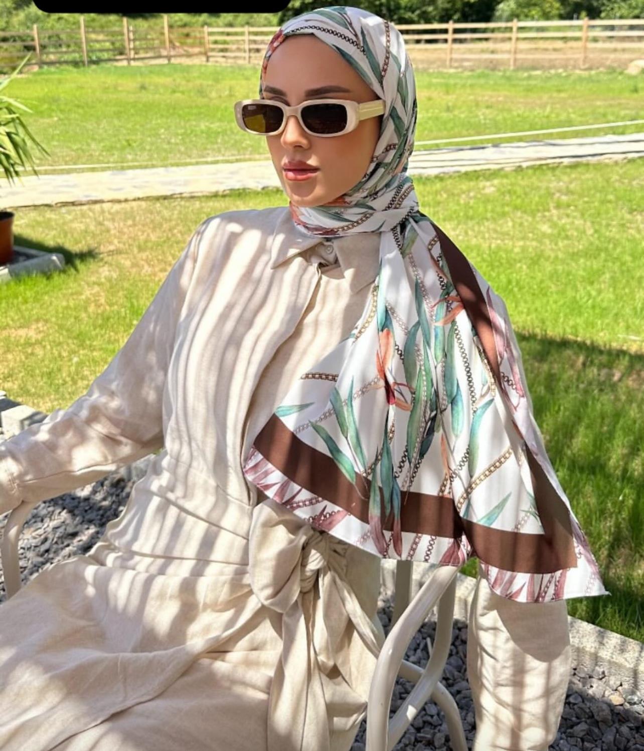Desenli şal kenarları kahve çizgili 