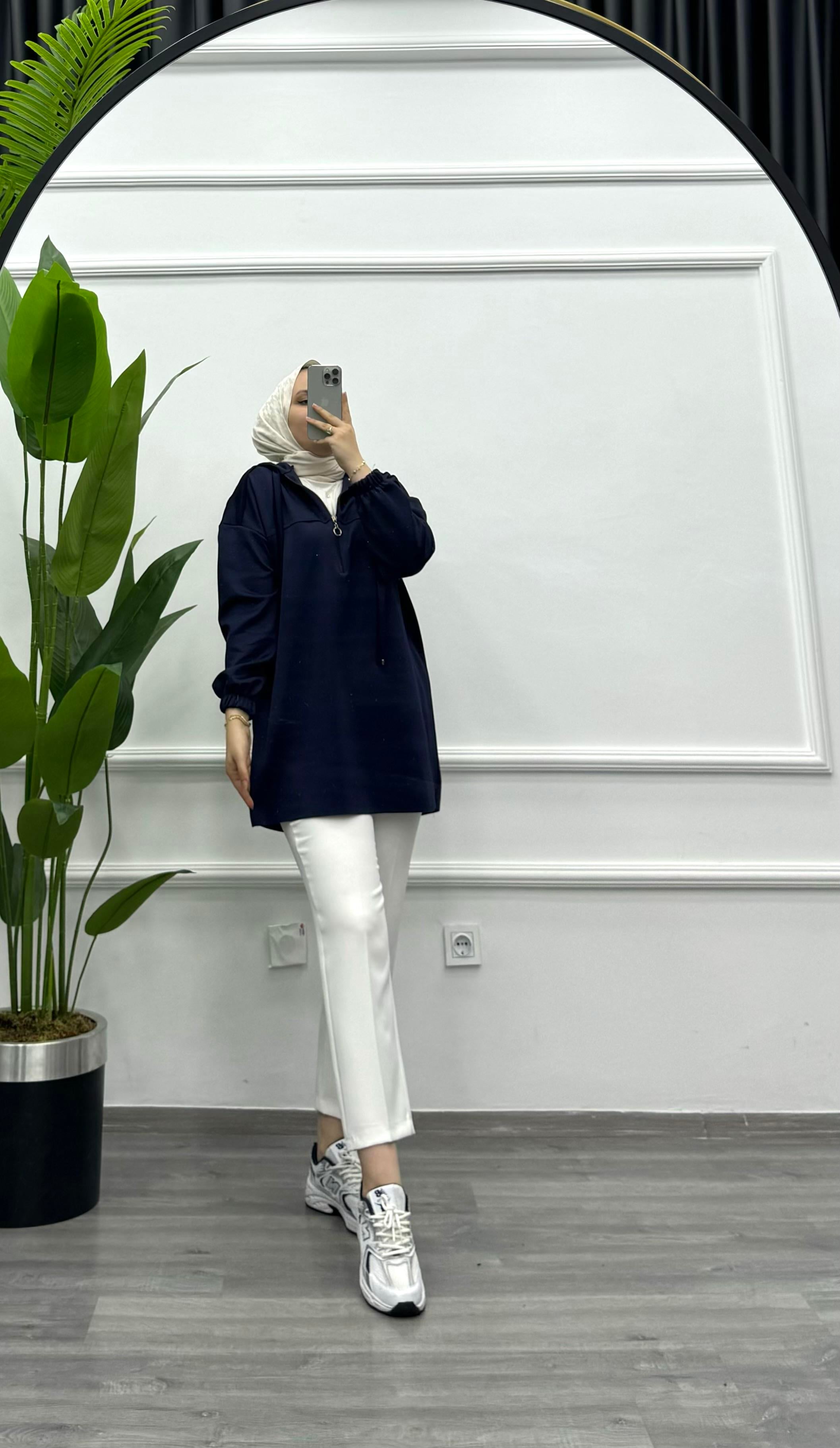 Kapşonlu yarıya kadar fermuarlı sweet lacivert 