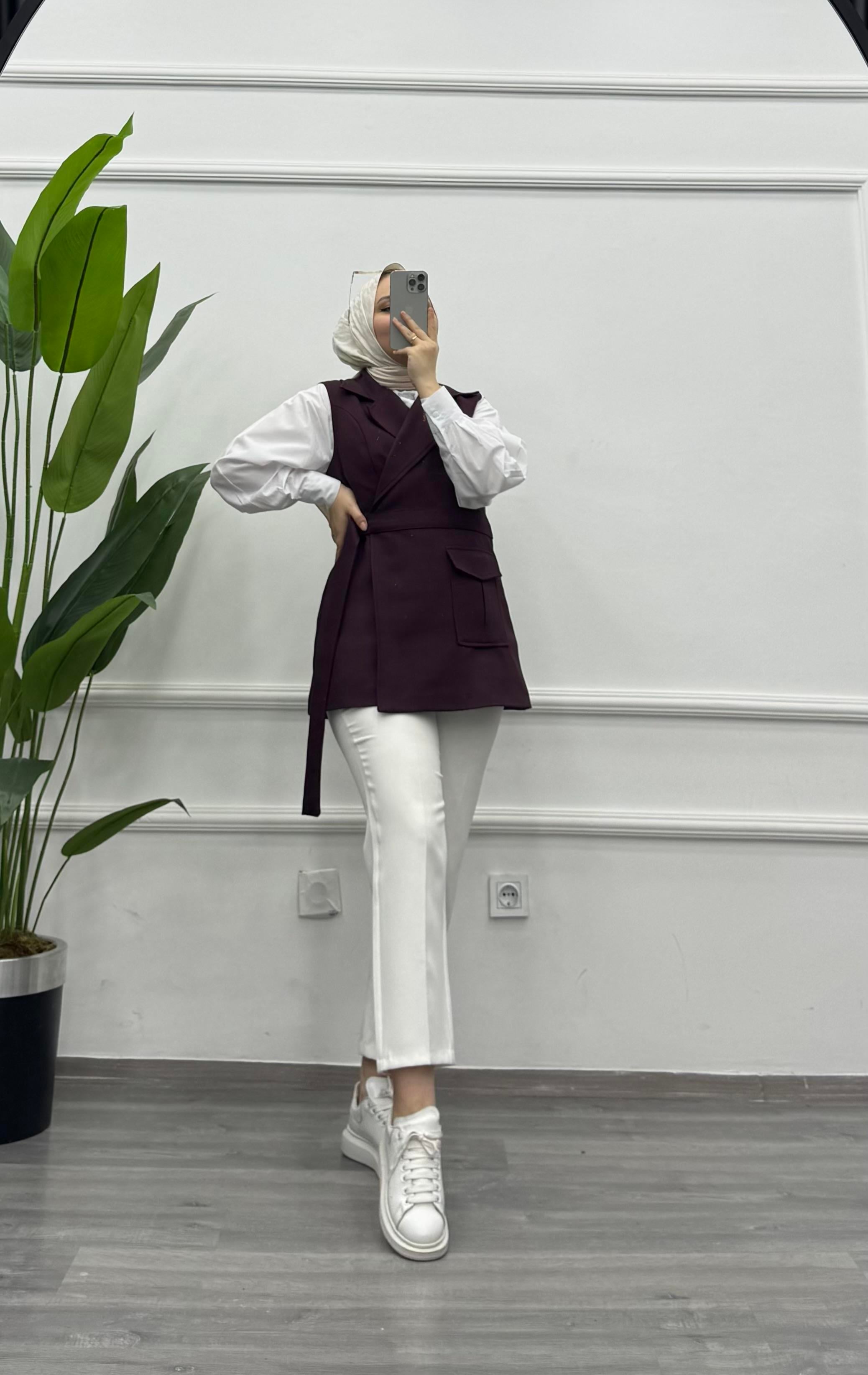 Line puf krep yelek Bordo