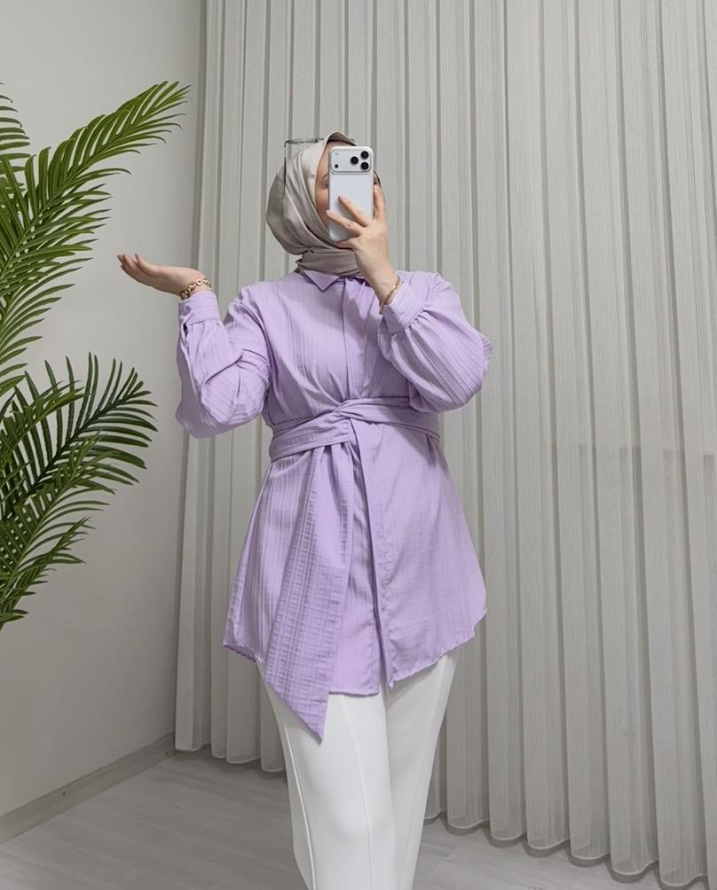 Newshe Florlu Bağlamalı Tunik Lila (5555)