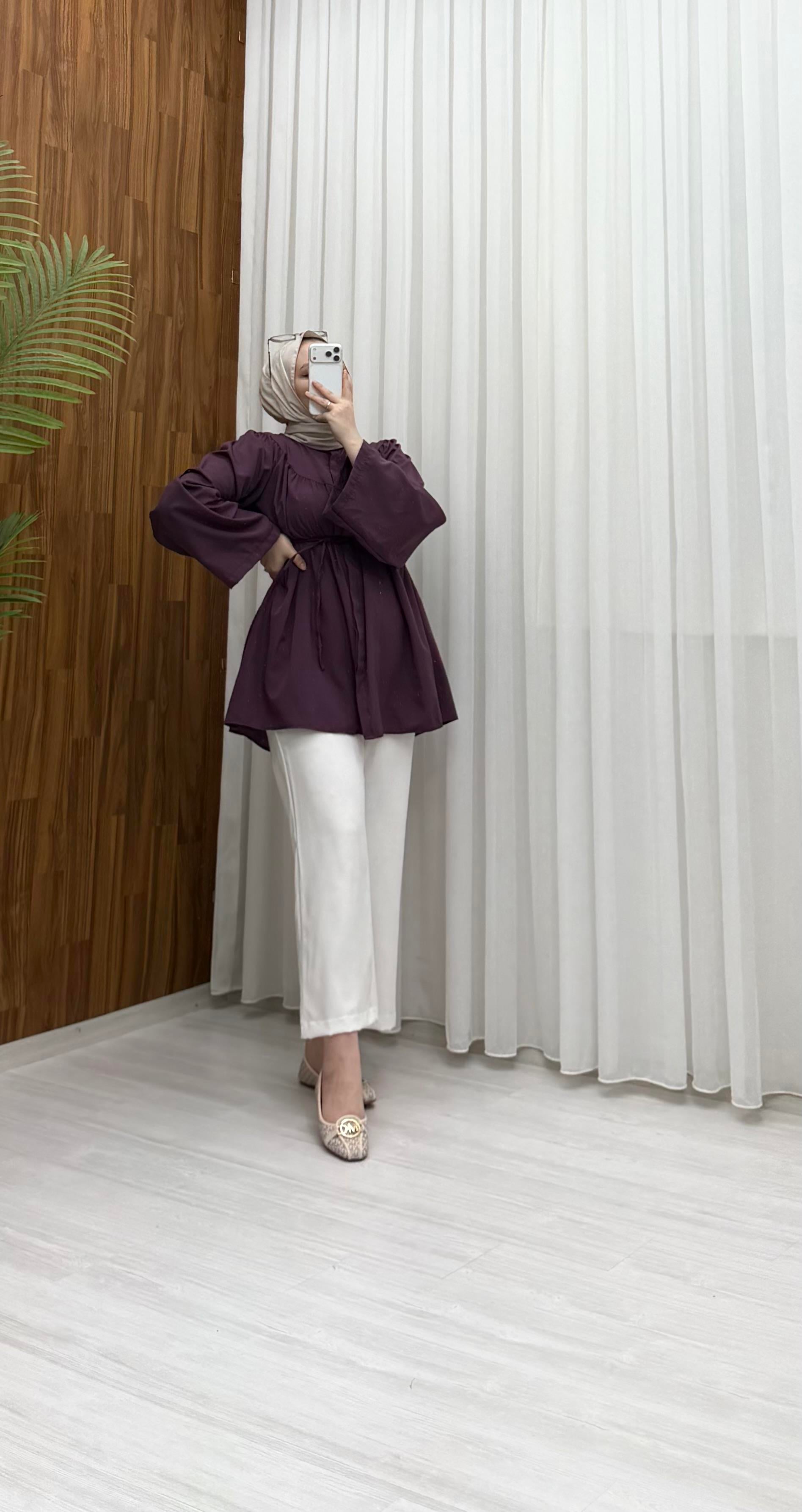 Newshe STD Beden İspanyol Kol Trikoton Tunik Bordo