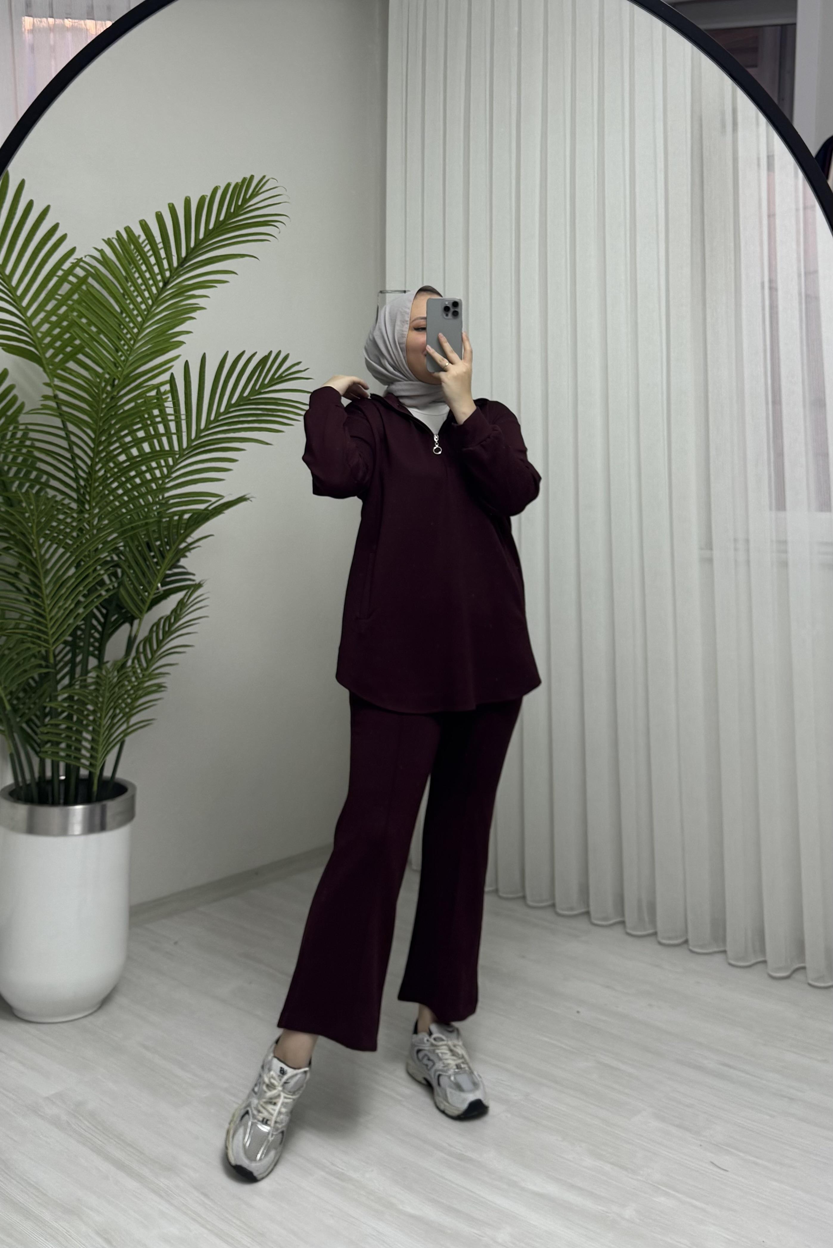 Plise Desing Armalı Takım Bordo