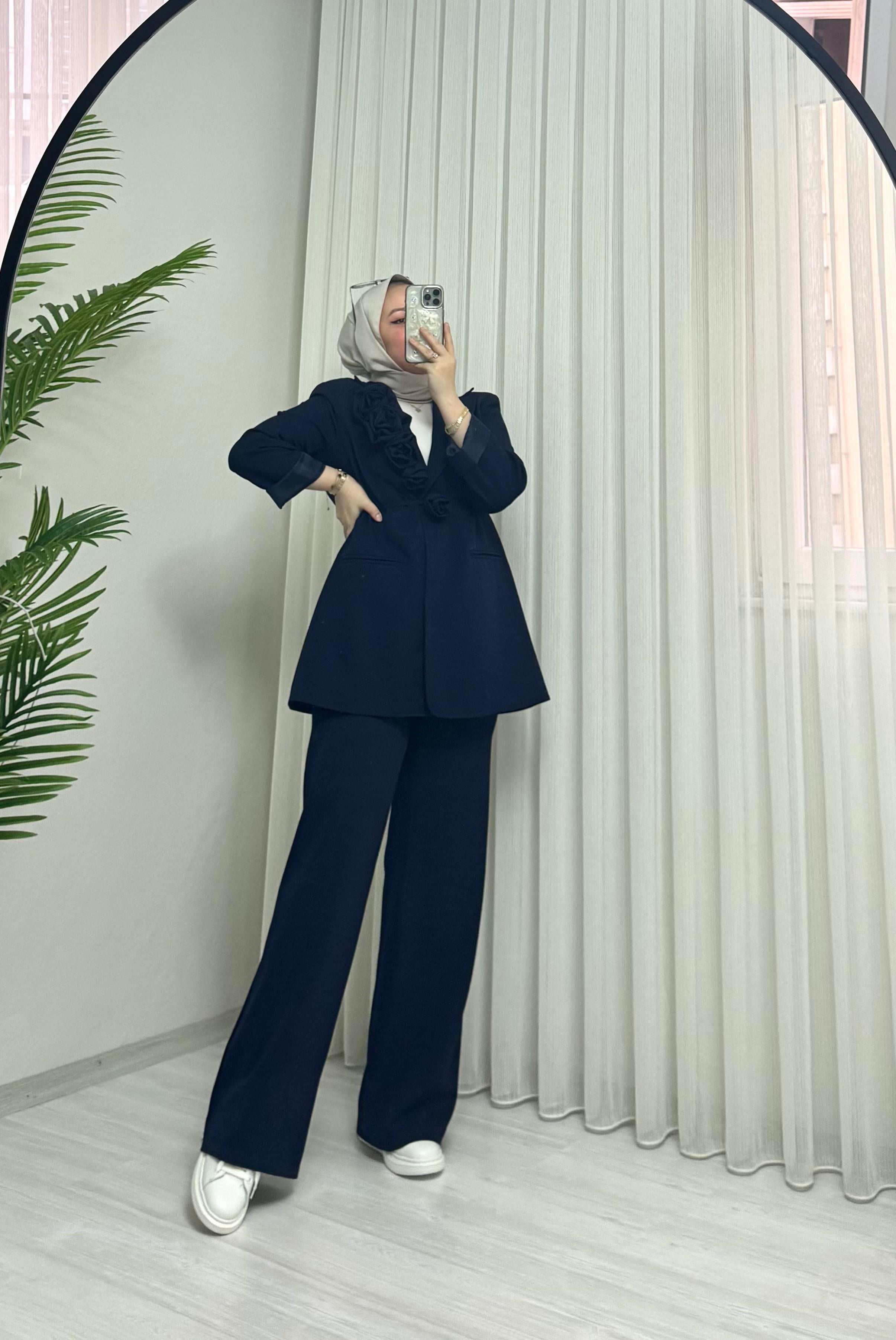 Poli Astarlı Gül (seyyar) Takım Lacivert