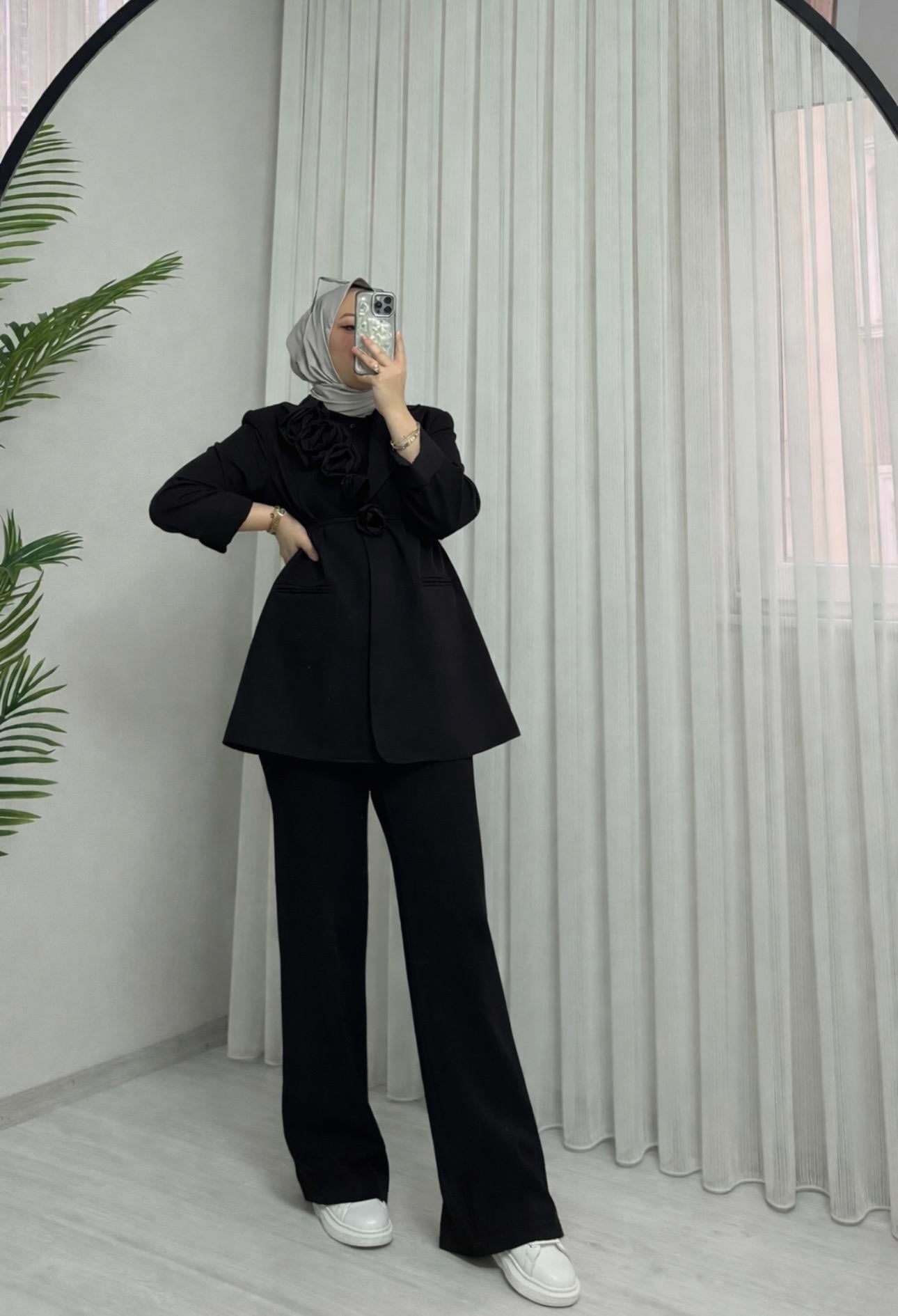 Poli Astarlı Gül (seyyar) Takım Siyah