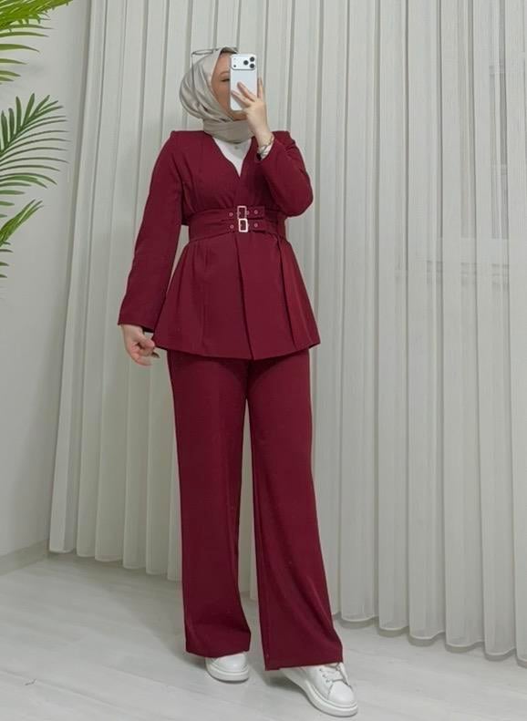 Poli Çift Kemerli Takım Bordo