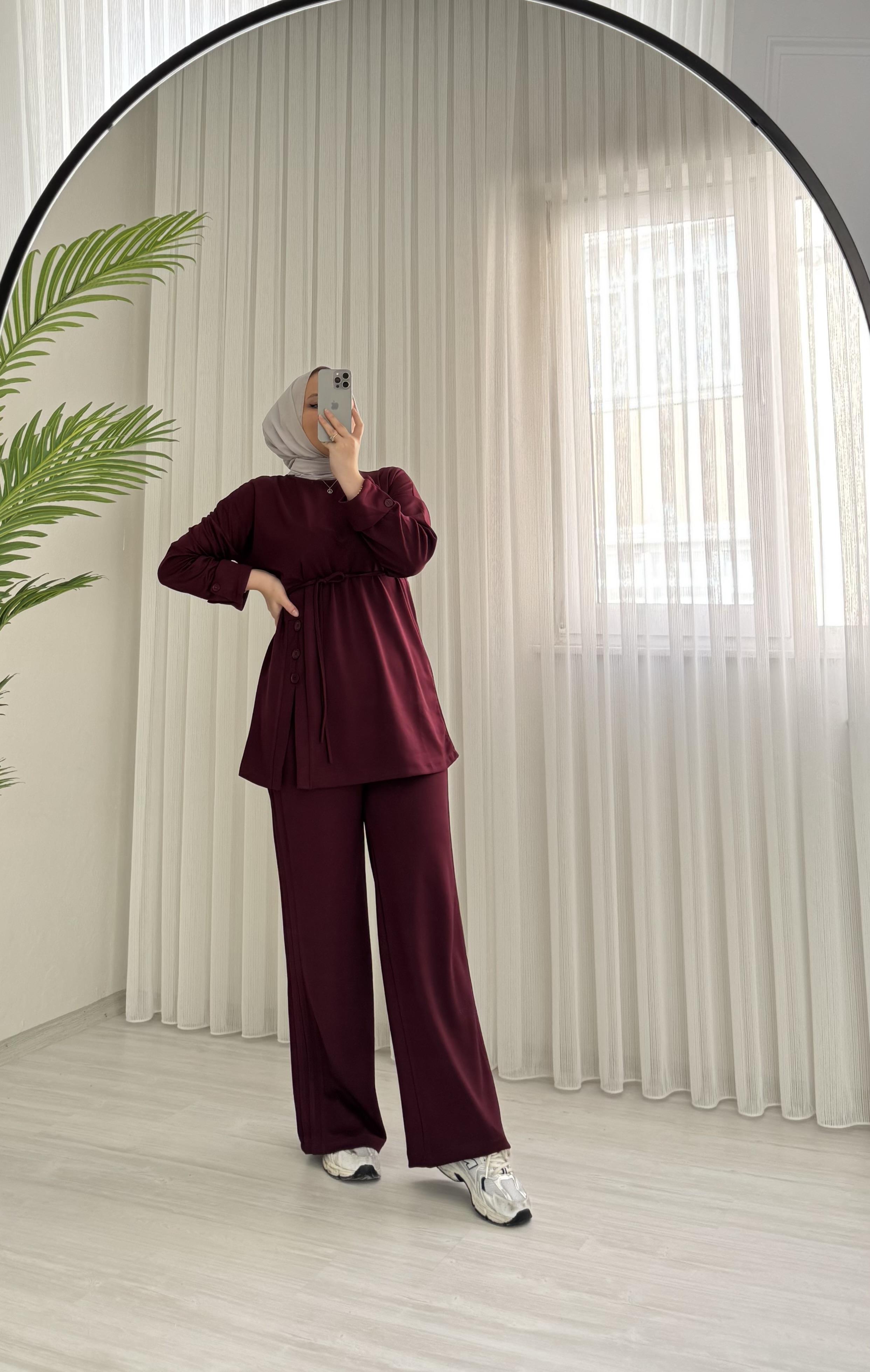 Poli Düğme Detaylı Takım Bordo