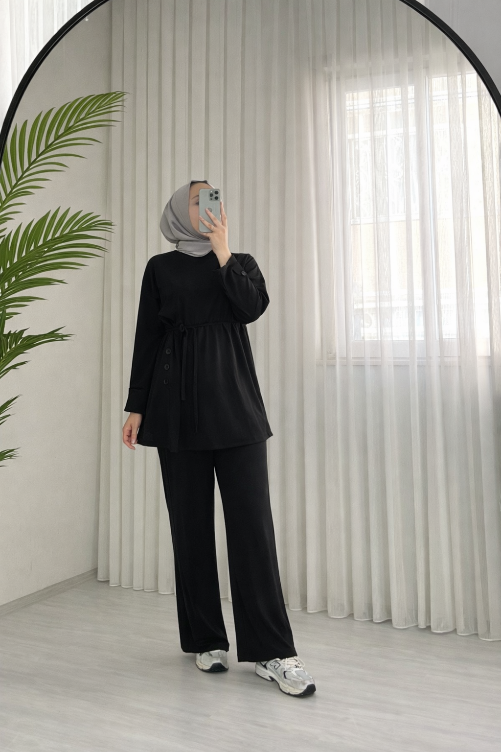 Poli Düğme Detaylı Takım Siyah