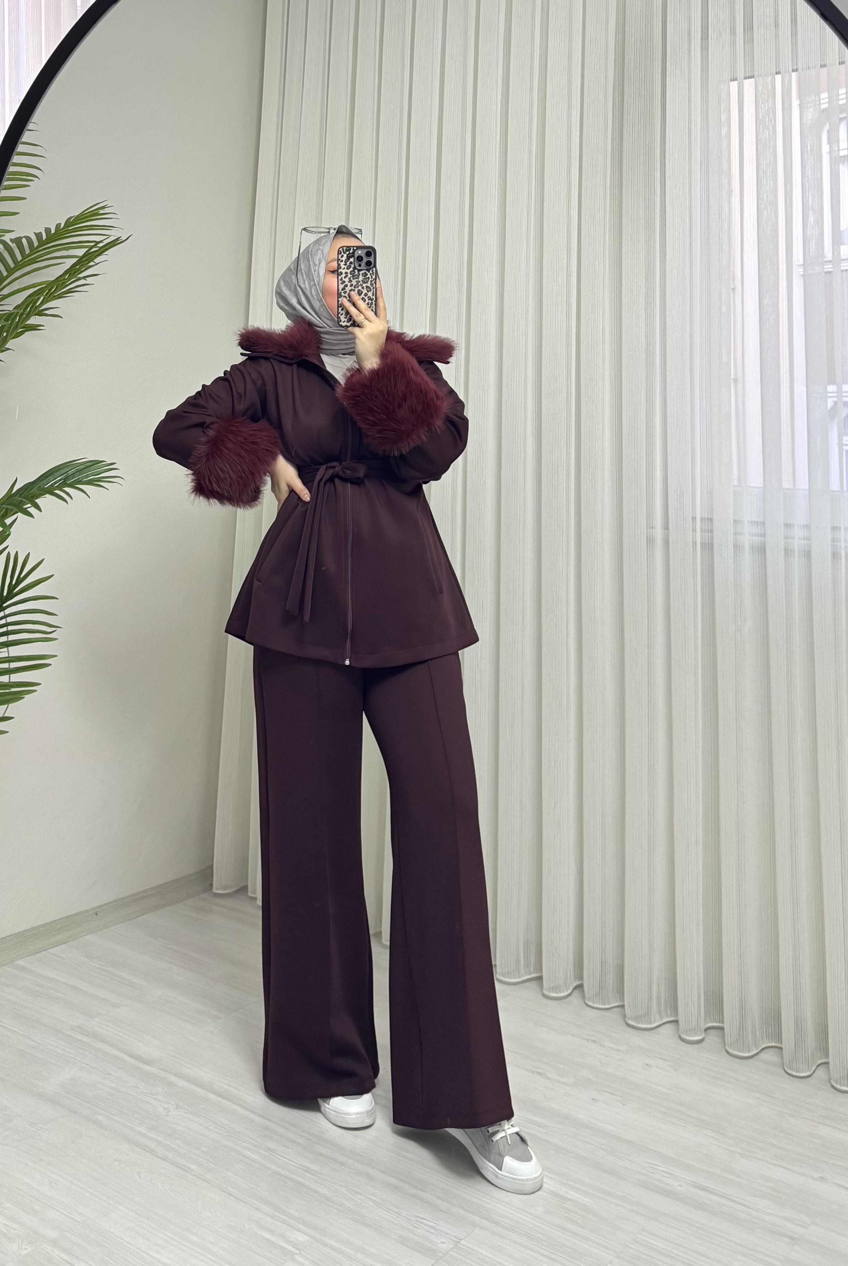 Poli Premiyum Kürklü Scuba Takım Bordo