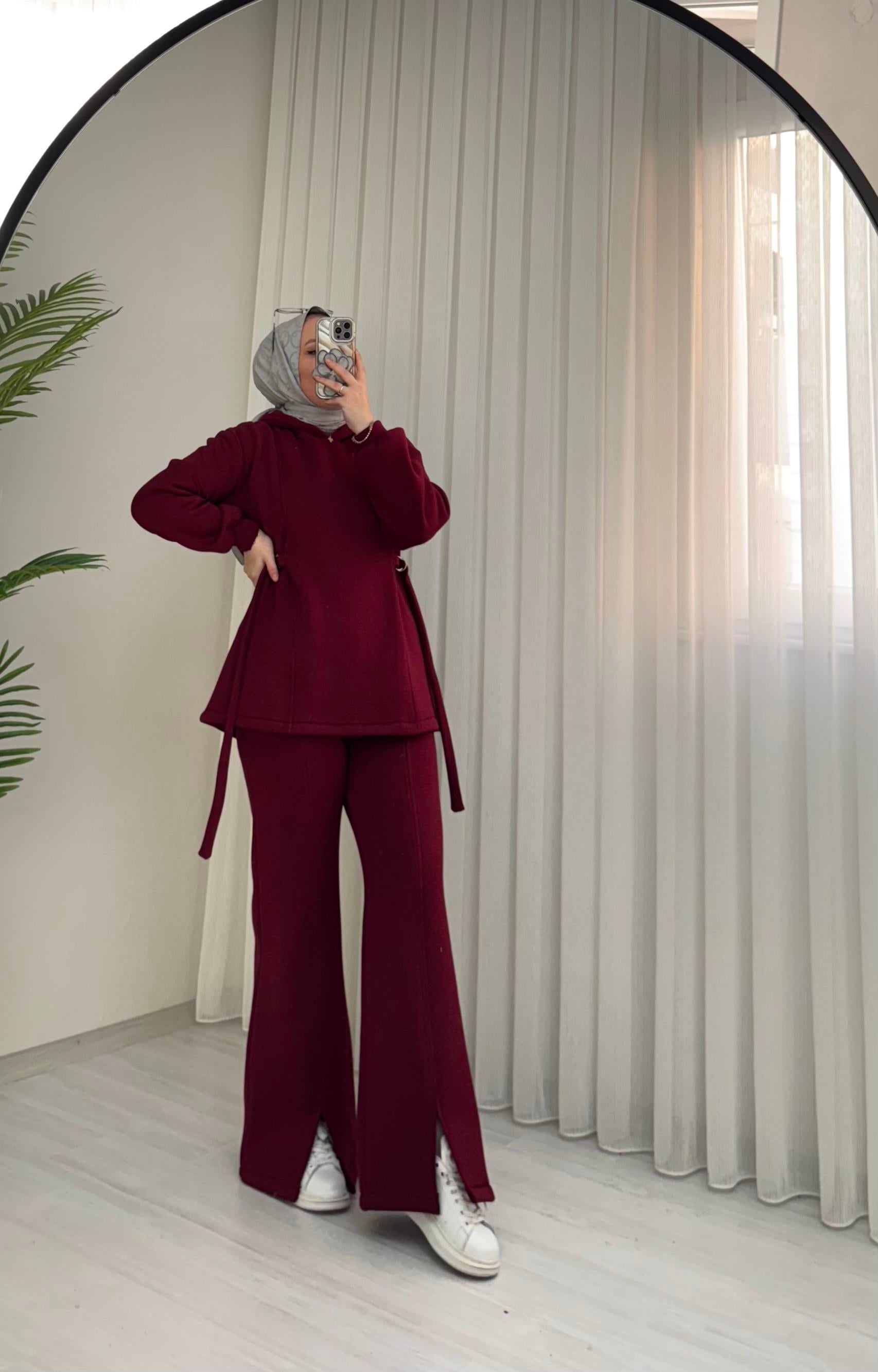 Poli Şardonlu D Kemer detaylı Takım Bordo