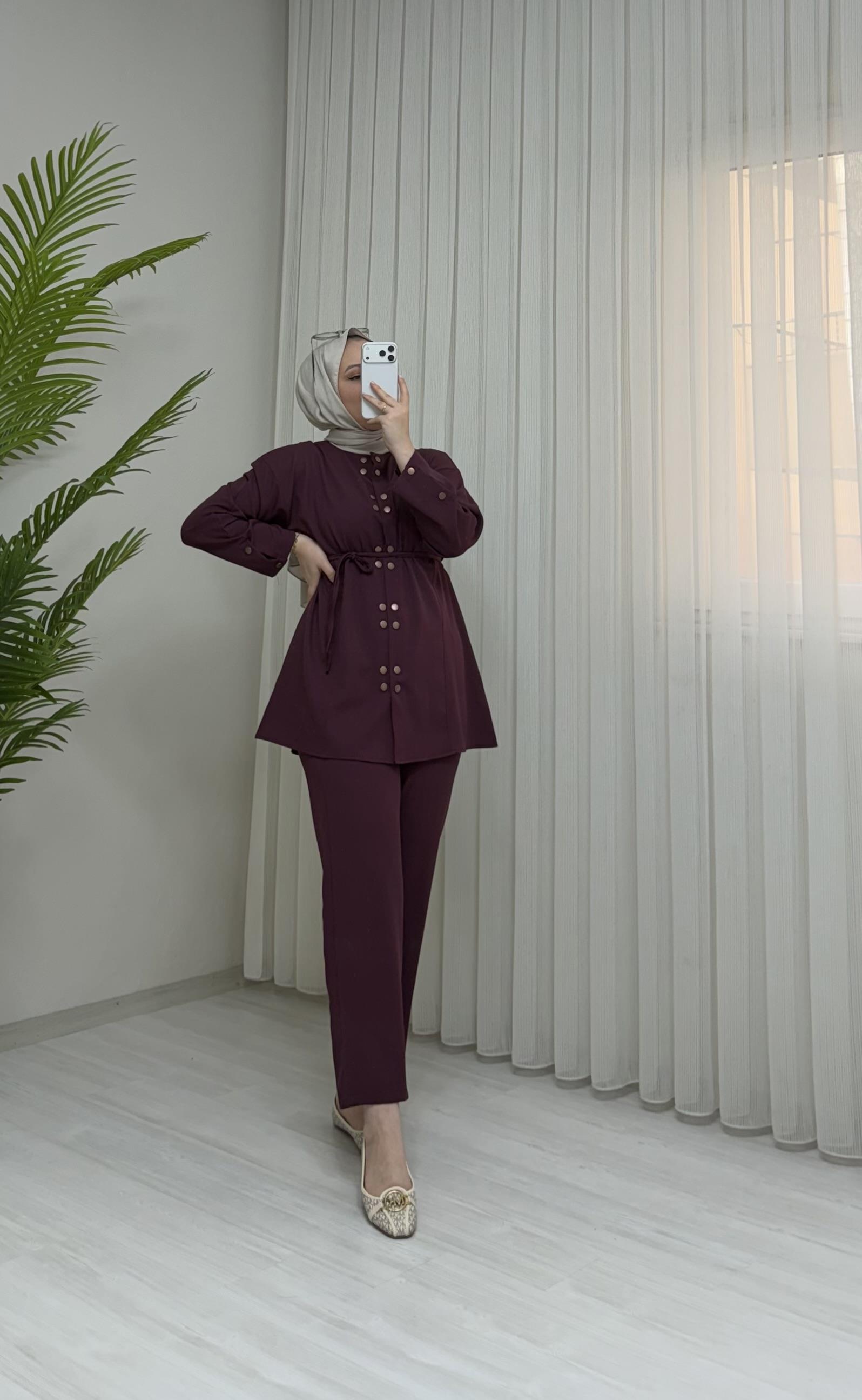Qup Çift Çıtlı Krep Takım Bordo