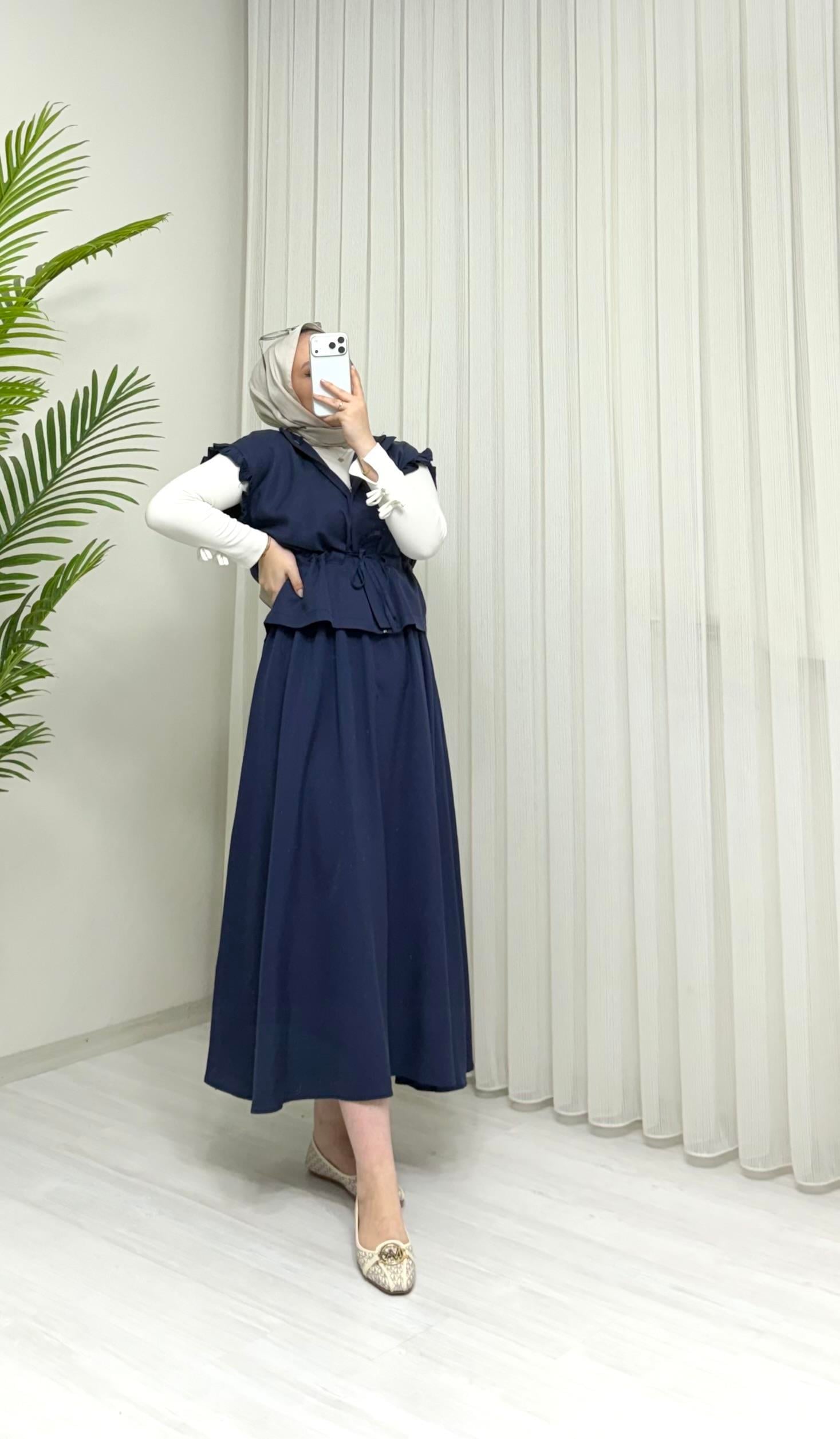 Qup Emma Yelekli Takım Modal Kumaş Lacivert