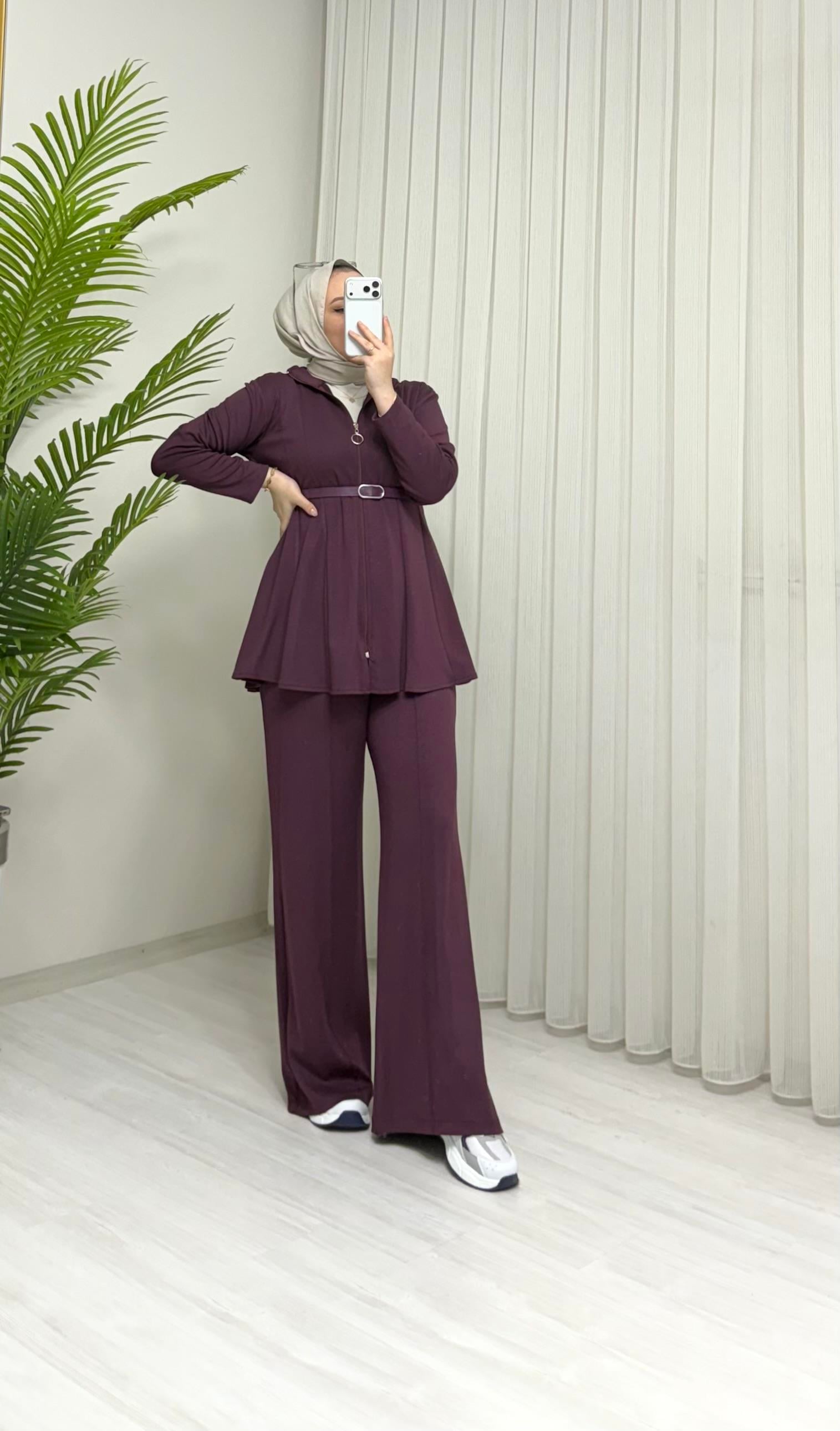 Qup Melisa Pantalonlu Oyşho Takım Mürdüm