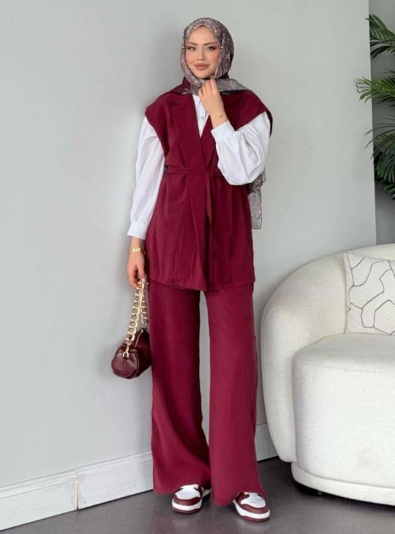 Qup Yelekli Takım Modal Kumaş Bordo (2104)