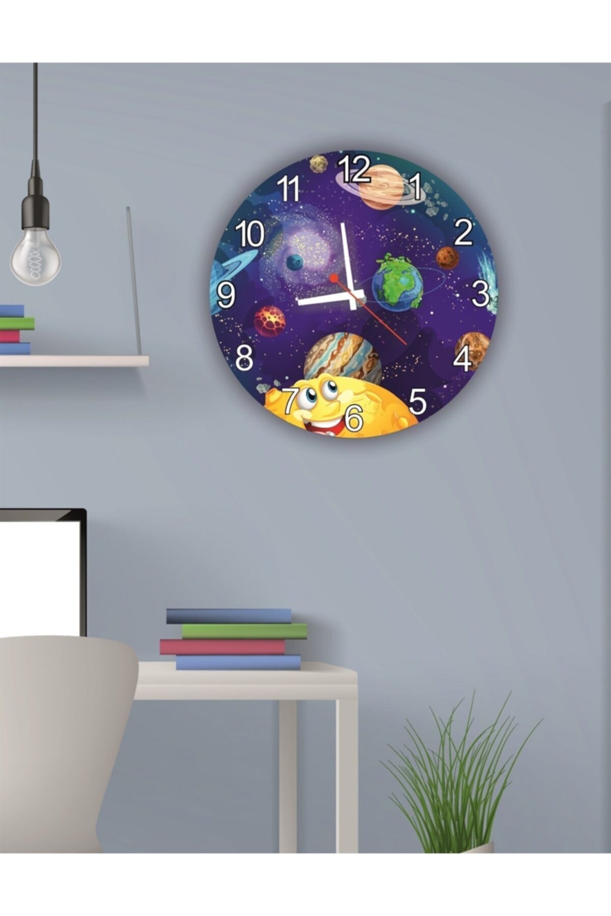 Çocuk Odası Gezegenler Temalı Ahşap Duvar Saati