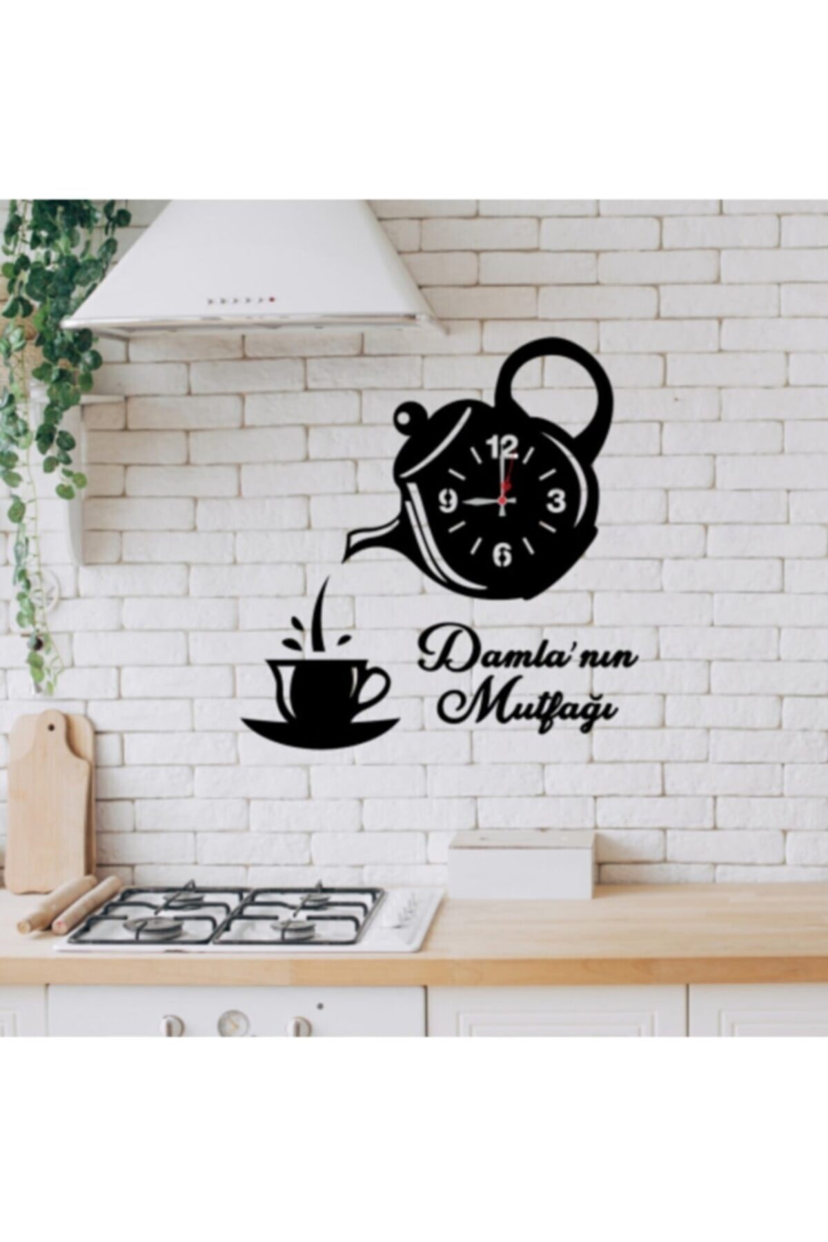 Dekoratif Ahşap Demlik Fincan Mutfak Duvar Saati