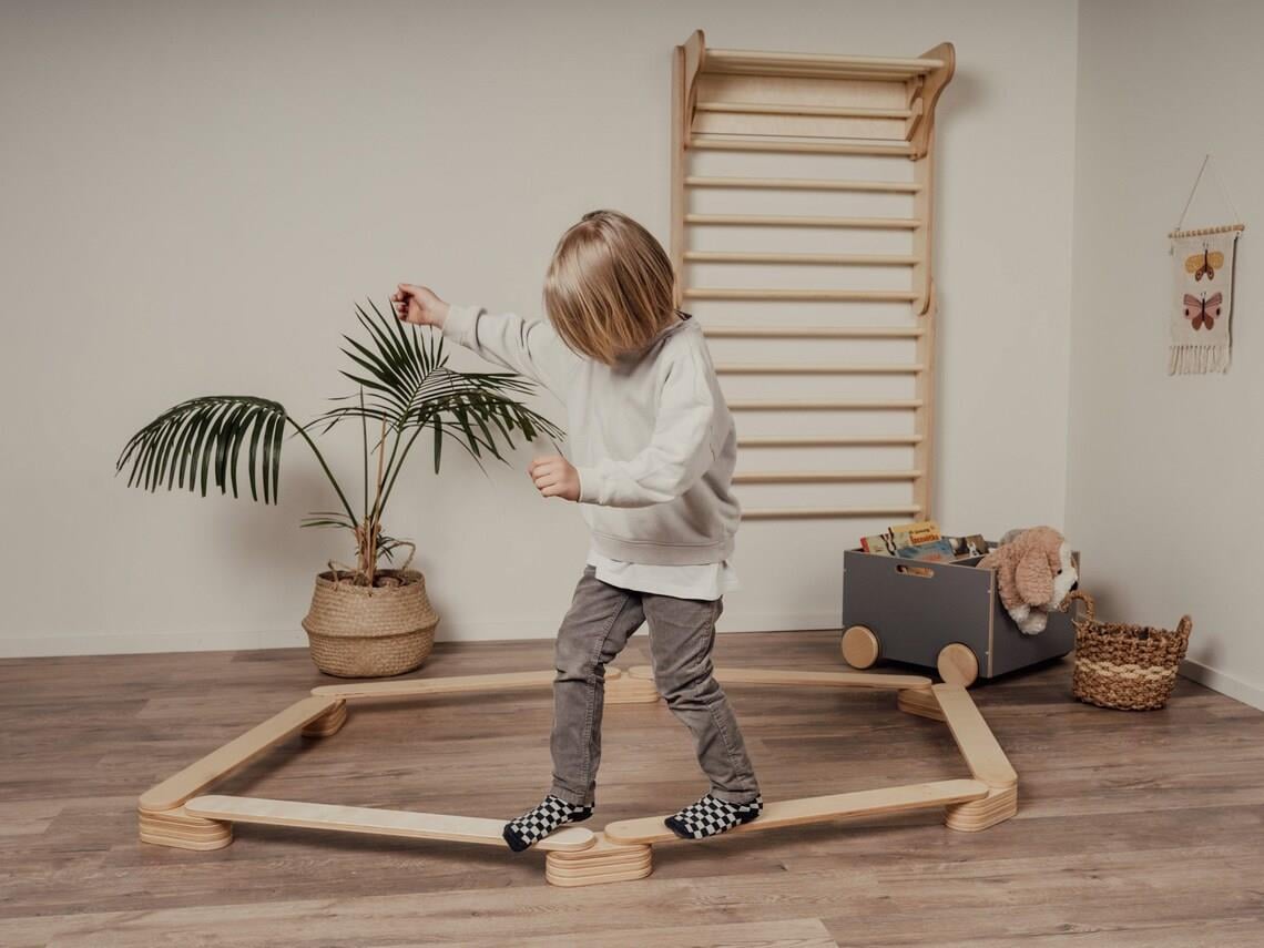 Montessori ahşap denge kirişi denge ve koordinasyon tahtası 6'lı