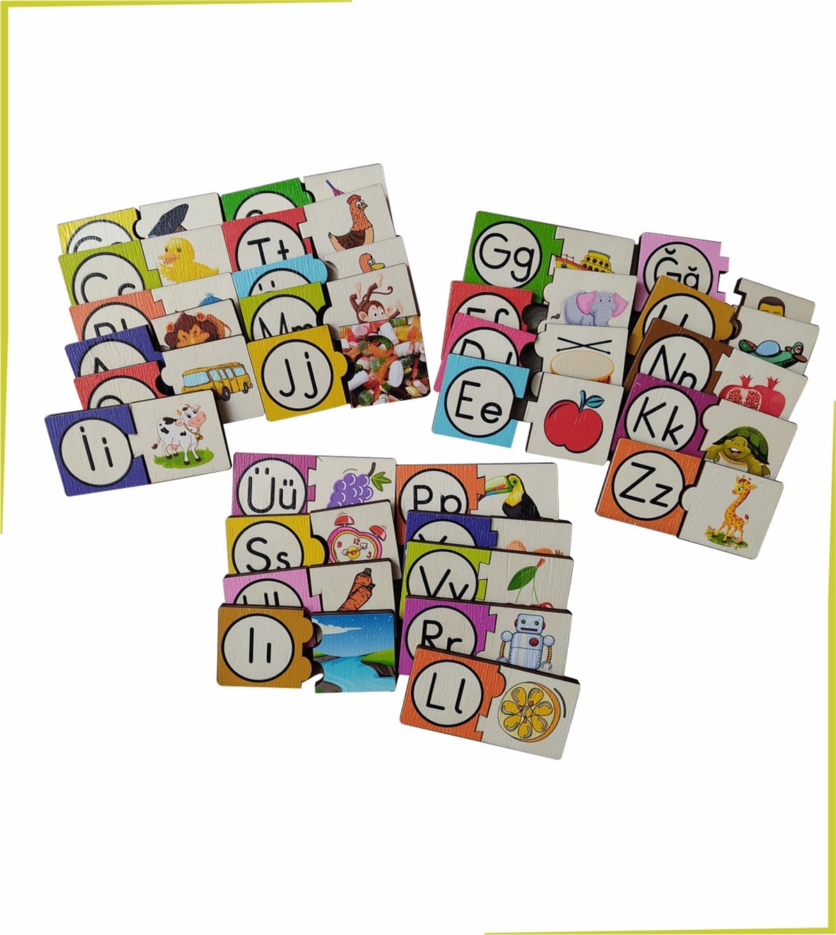 Montessori Renkli Alfabe Eşleştirmeli Puzzle 9 Cm * 4,5 Cm