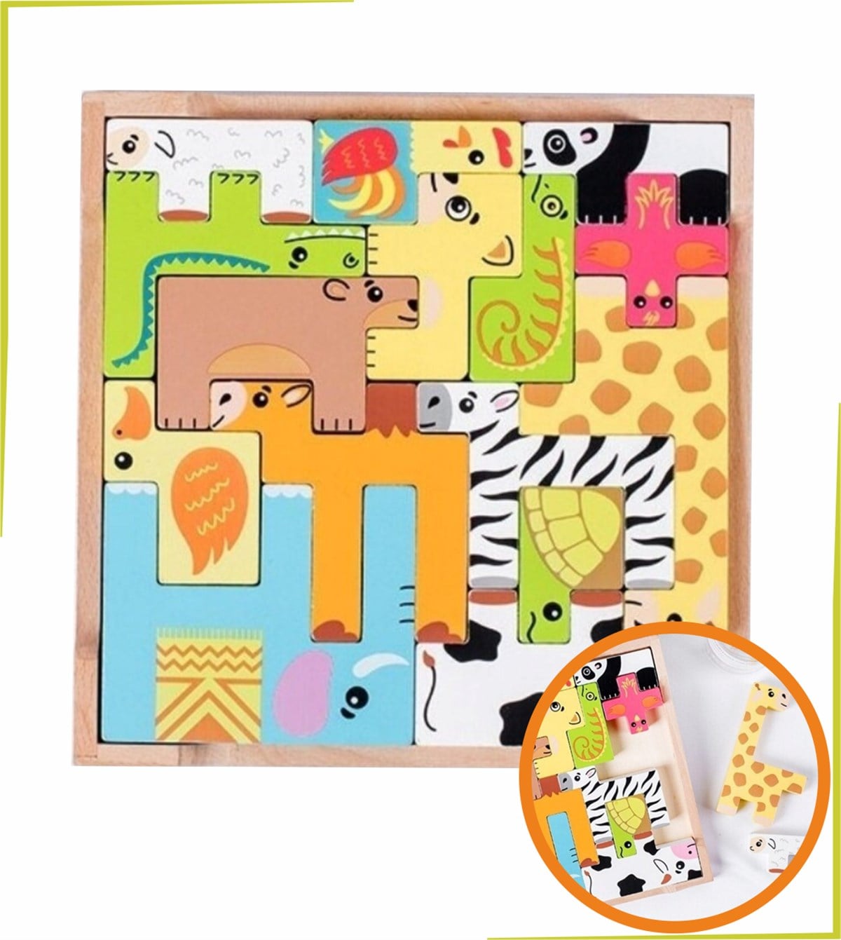 Renkli 15 Hayvanlı Geometrik Puzzle