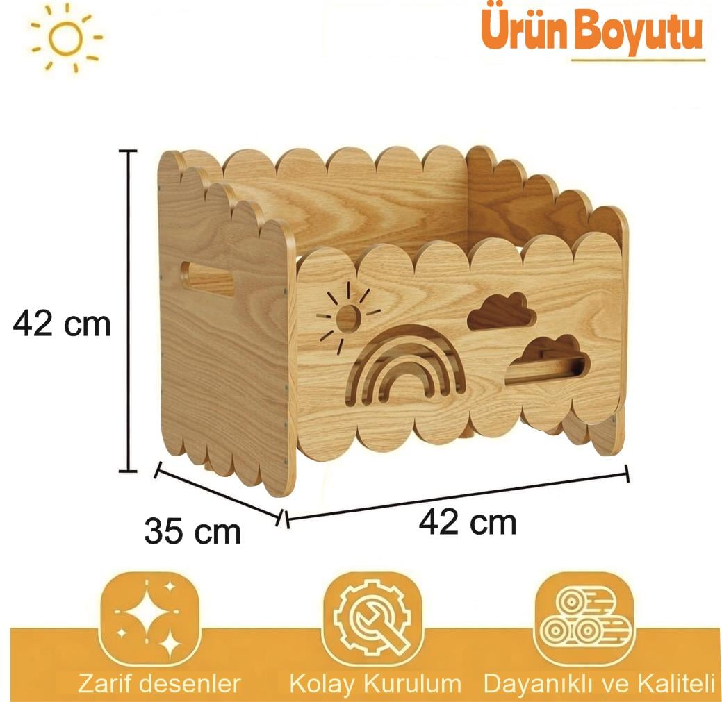  Montessori Ahşap Oyuncak ve Kitap saklama Kutusu Ceviz