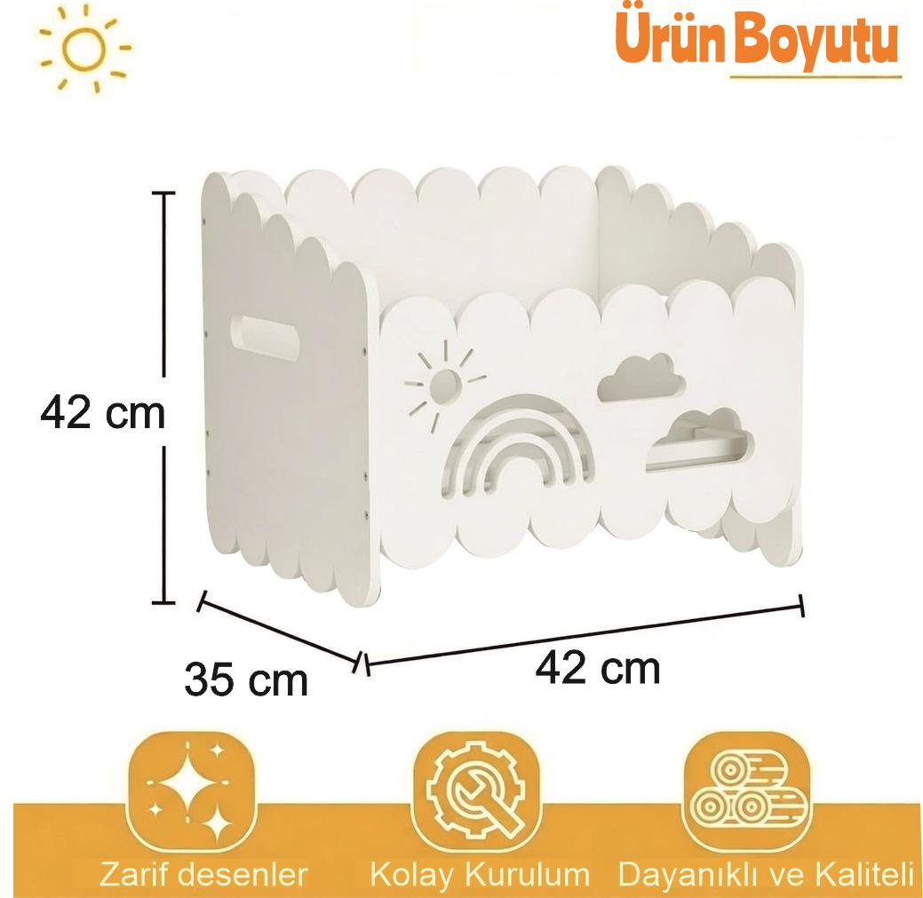  Montessori Ahşap Oyuncak ve Kitap saklama Kutusu Beyaz