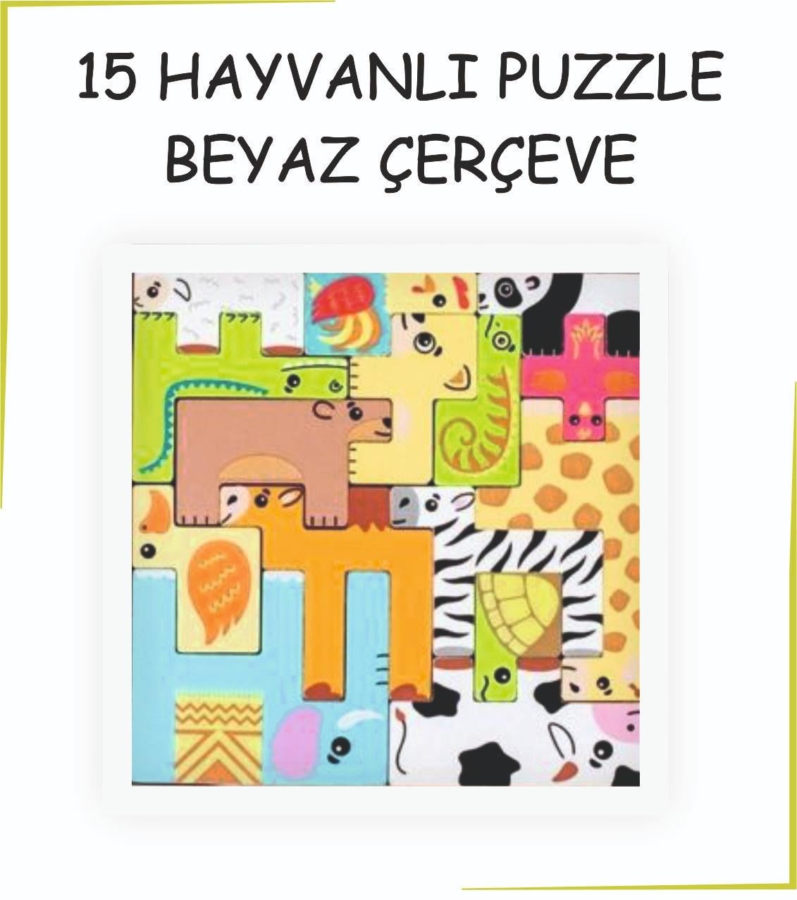15 Hayvanlı Geometrik Beyaz Puzzle