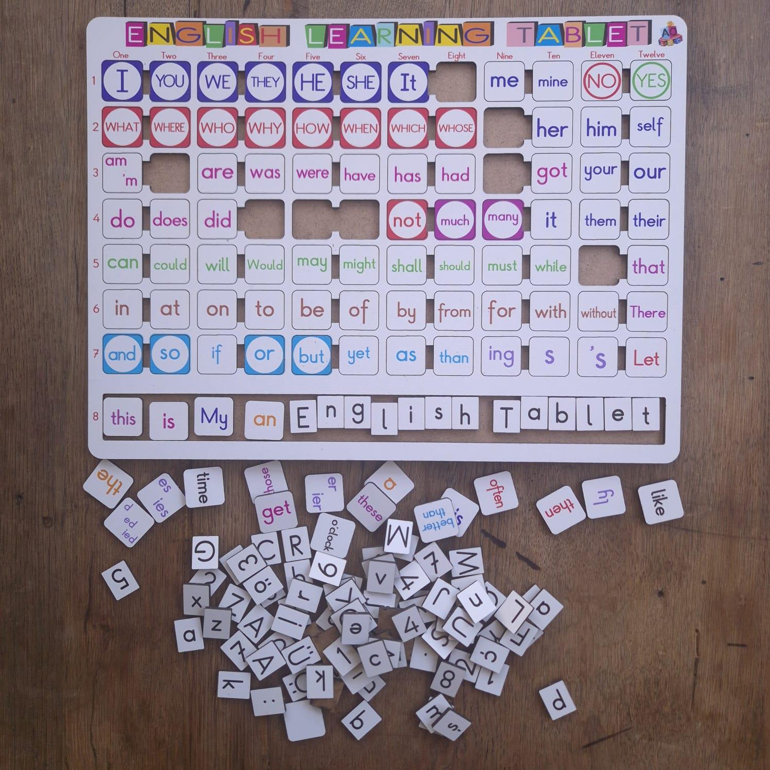 Ahşap Beyaz İngilizce Öğreniyorum Tableti Eğitim Seti