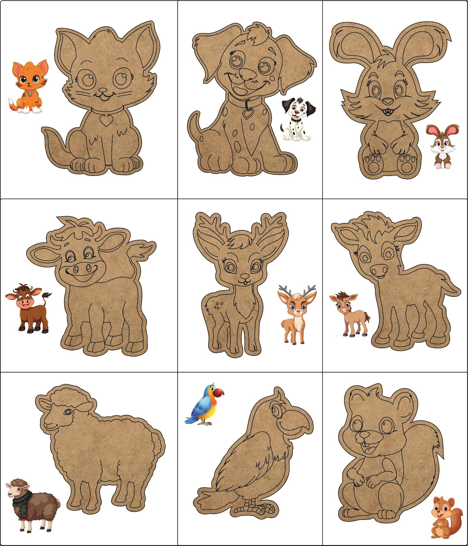 AHŞAP BOYAMA SEVİMLİ HAYVANLAR 9LU SET