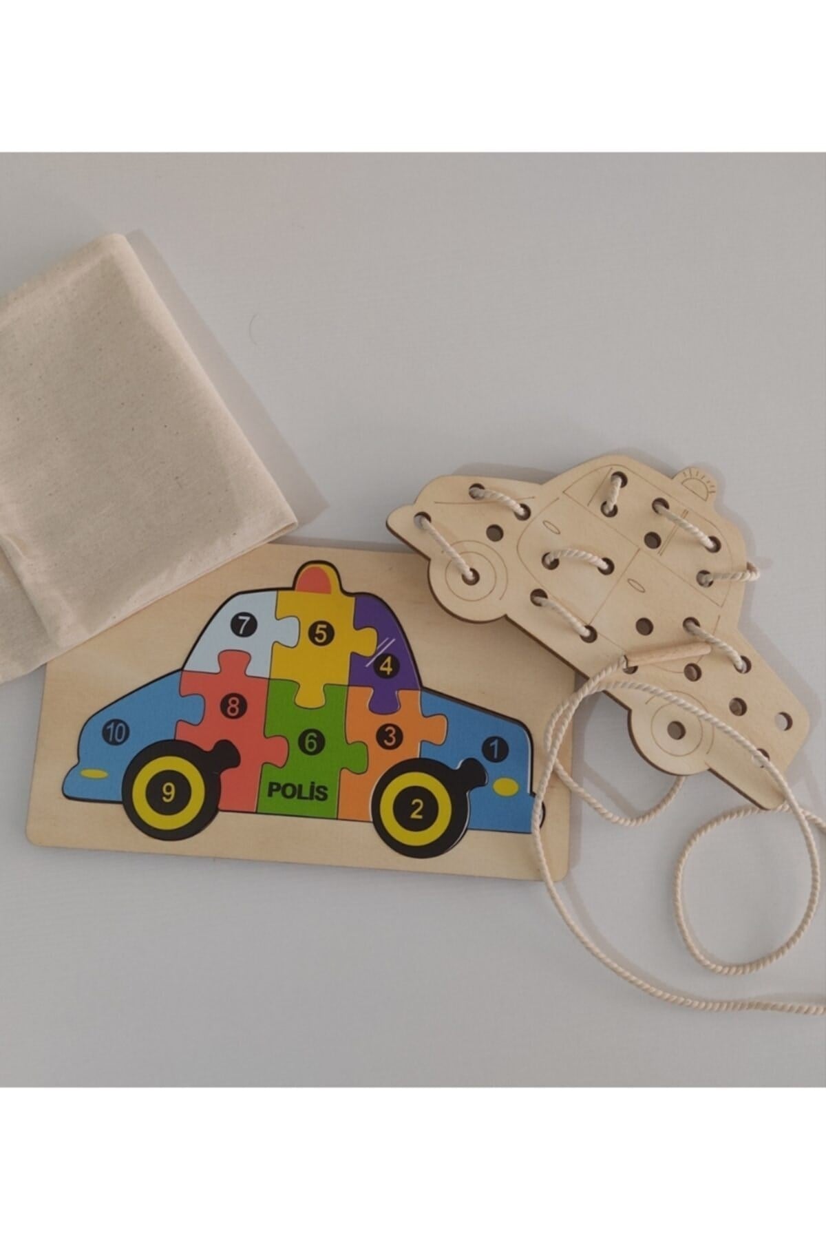 Araba Modelli 2 Parça ip Geçirmeli Ve Renkli Ahşap Puzzle