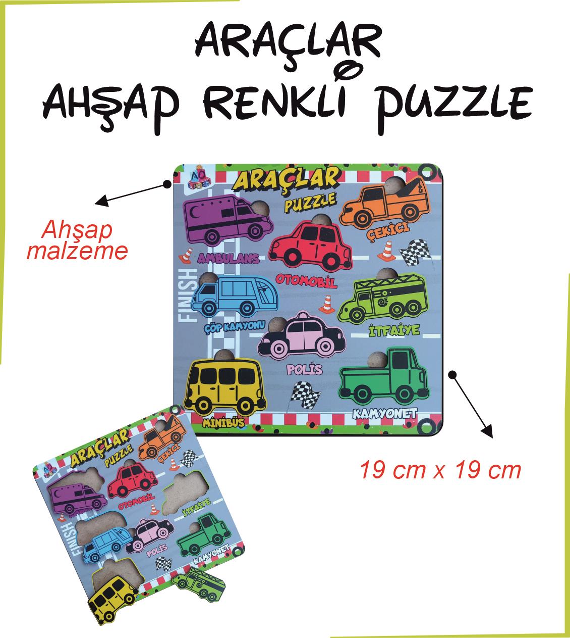 Araçlar Renkli Puzzle 19*19 cm