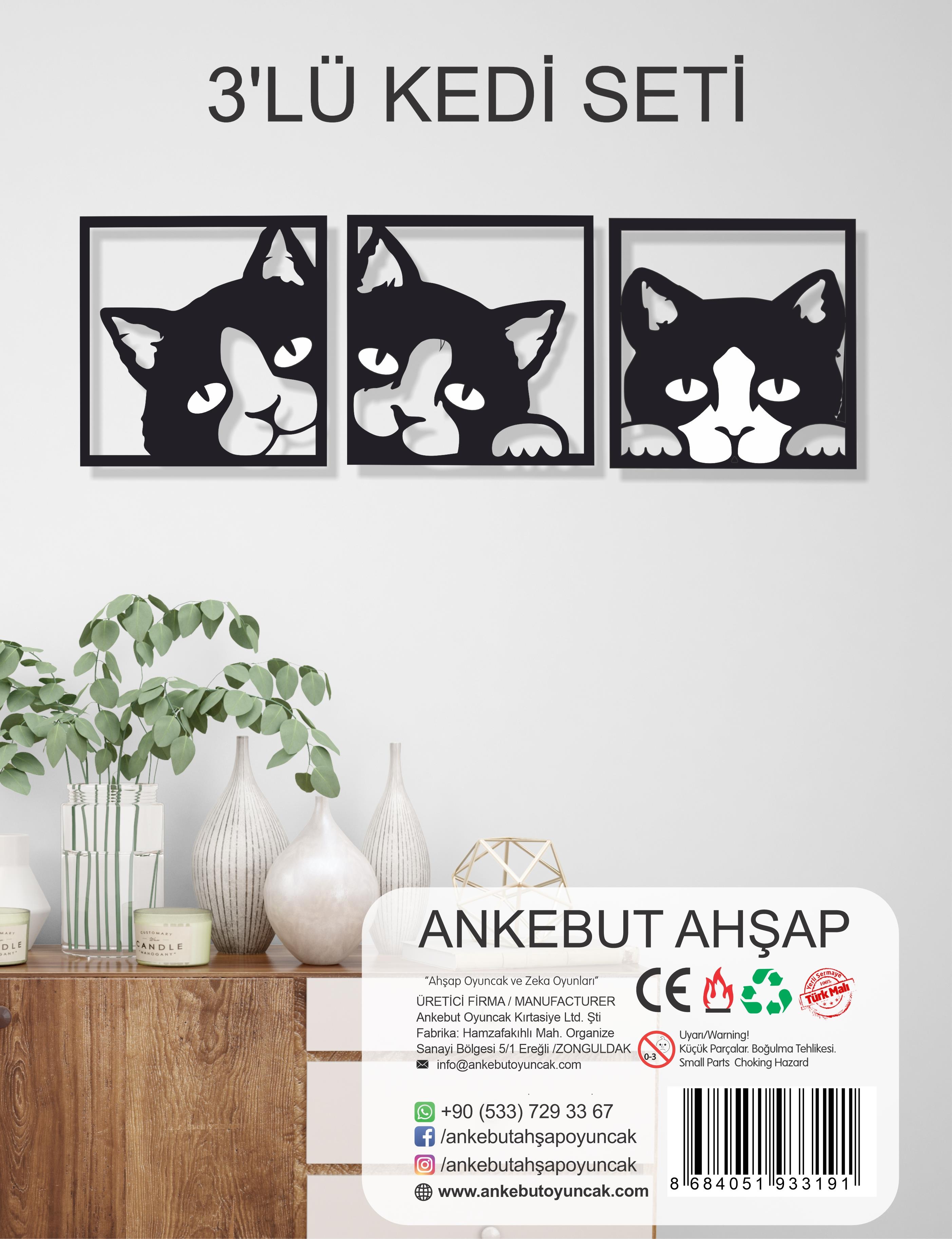Dekoratif 3'lü Kedi Seti