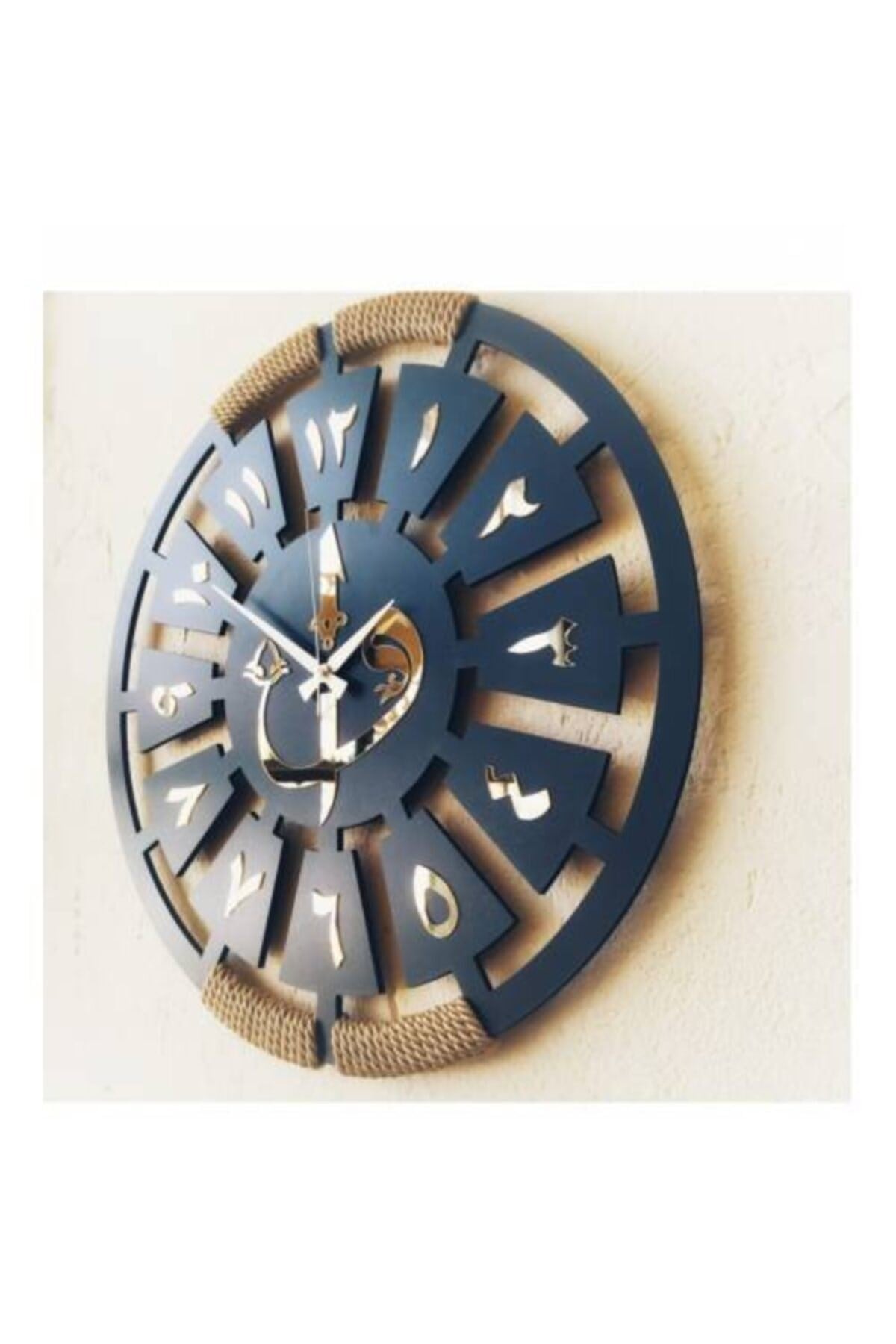 Dekoratif Halatlı Aynalı Arapça Sayılı Ahşap Duvar Saati (6 MM)