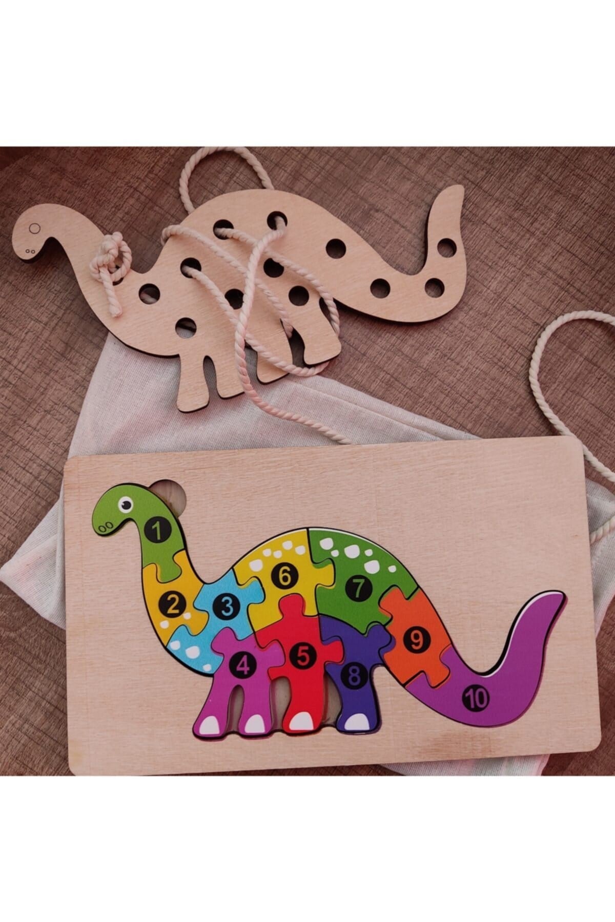 Dinozor Modelli 2 Parça Ip Geçirmeli Ve Renkli Sayıları Öğreniyorum Puzzle 25 Cm X 15cm