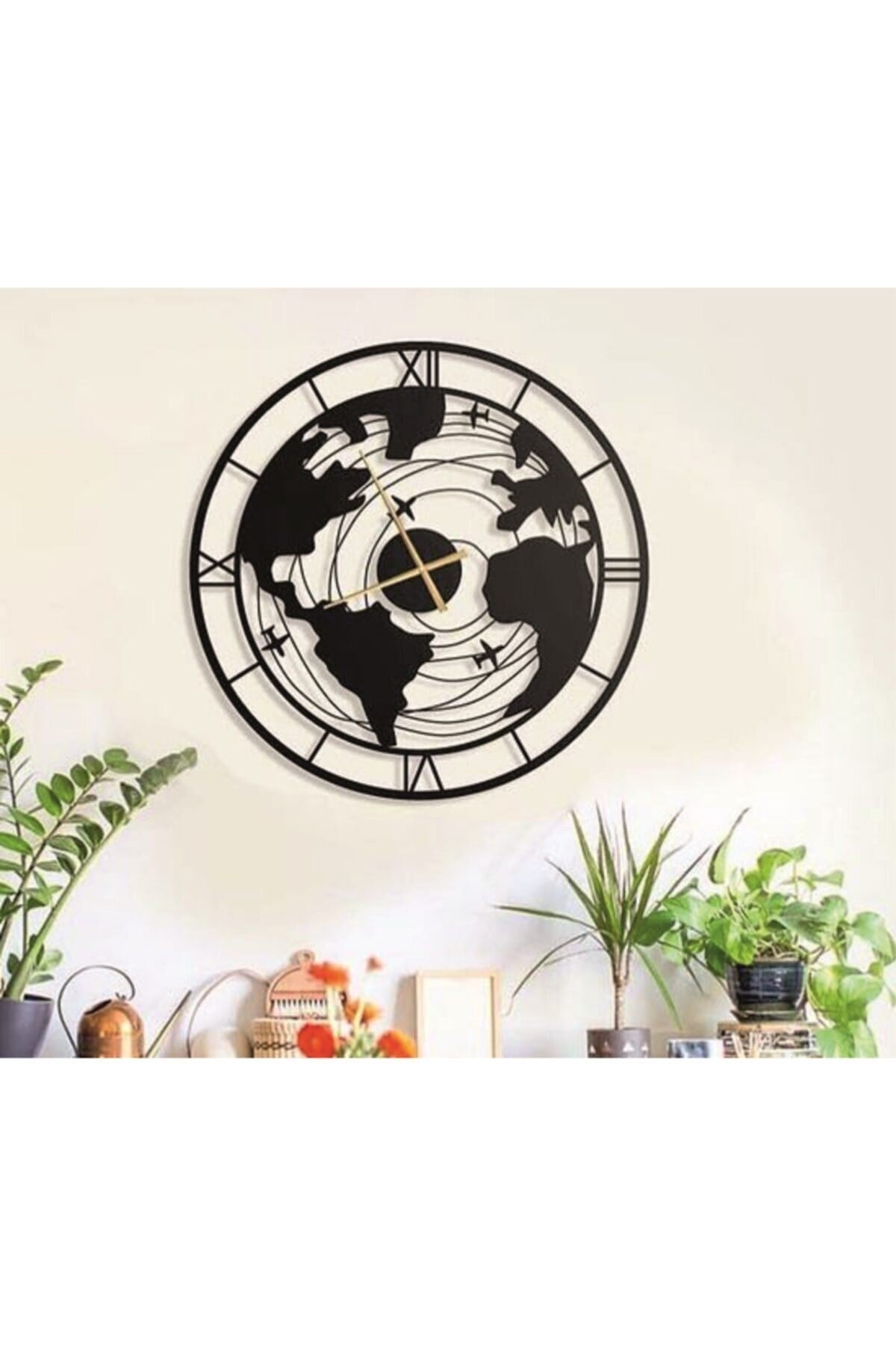 Dünya Temalı Dekoratif Ahşap Duvar Saati