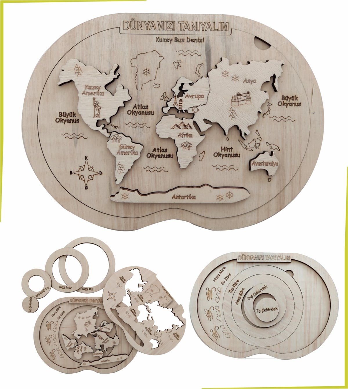 Dünyanın Yapısı Katmanlar Ve Kıtalar Boyanabilir 3 Boyutlu Puzzle