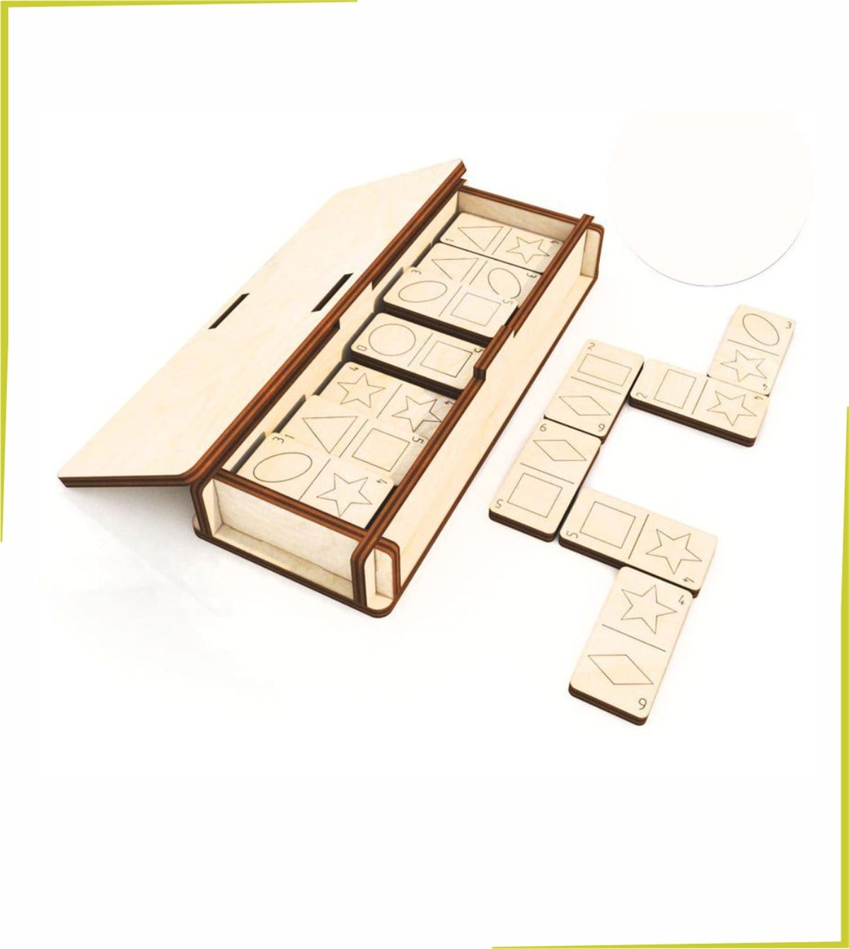 Geometrik Şekilli Ahşap Kutulu Domino Oyunu