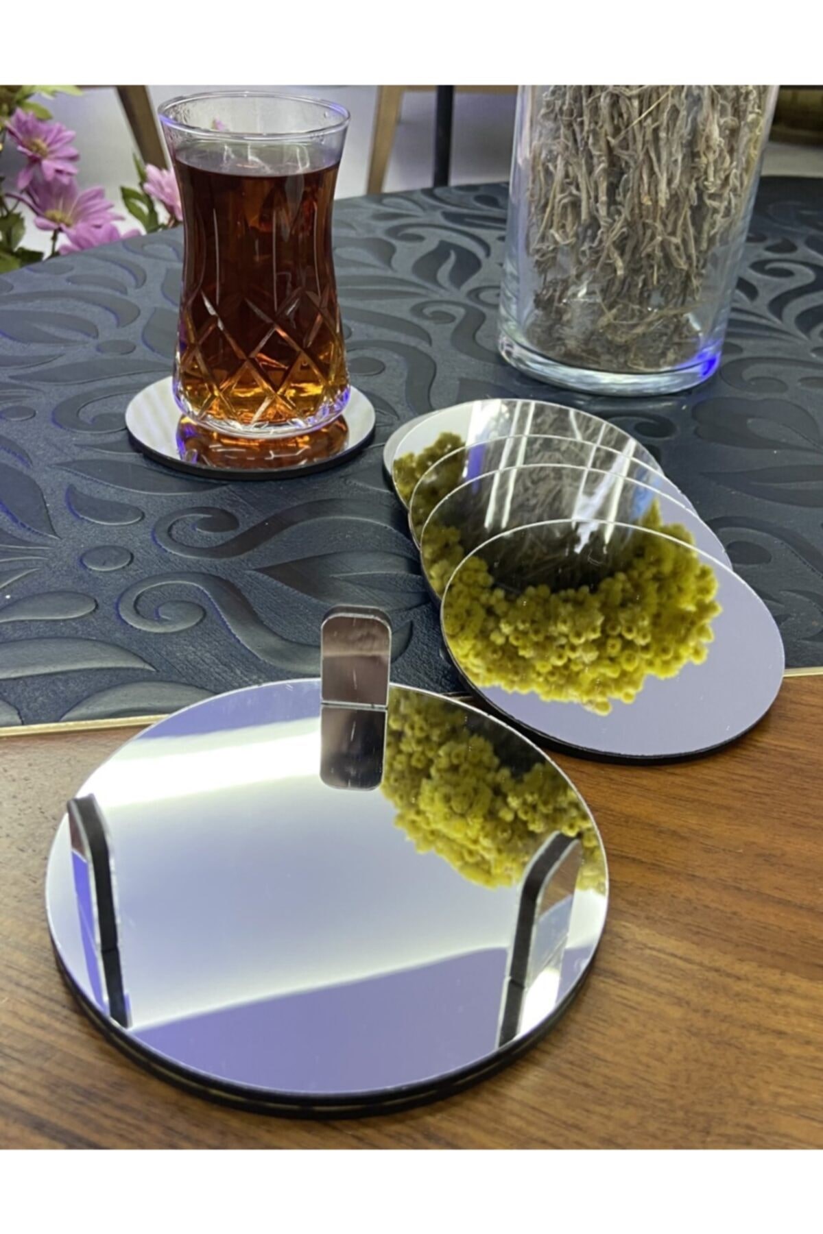 Gümüş Aynalı Bardak Altlığı 6 Adet