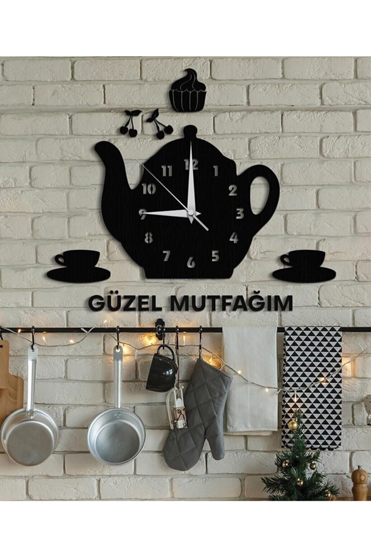 Güzel Mutfağım Temalı Dekoratif Ahşap Mutfak Duvar Saati