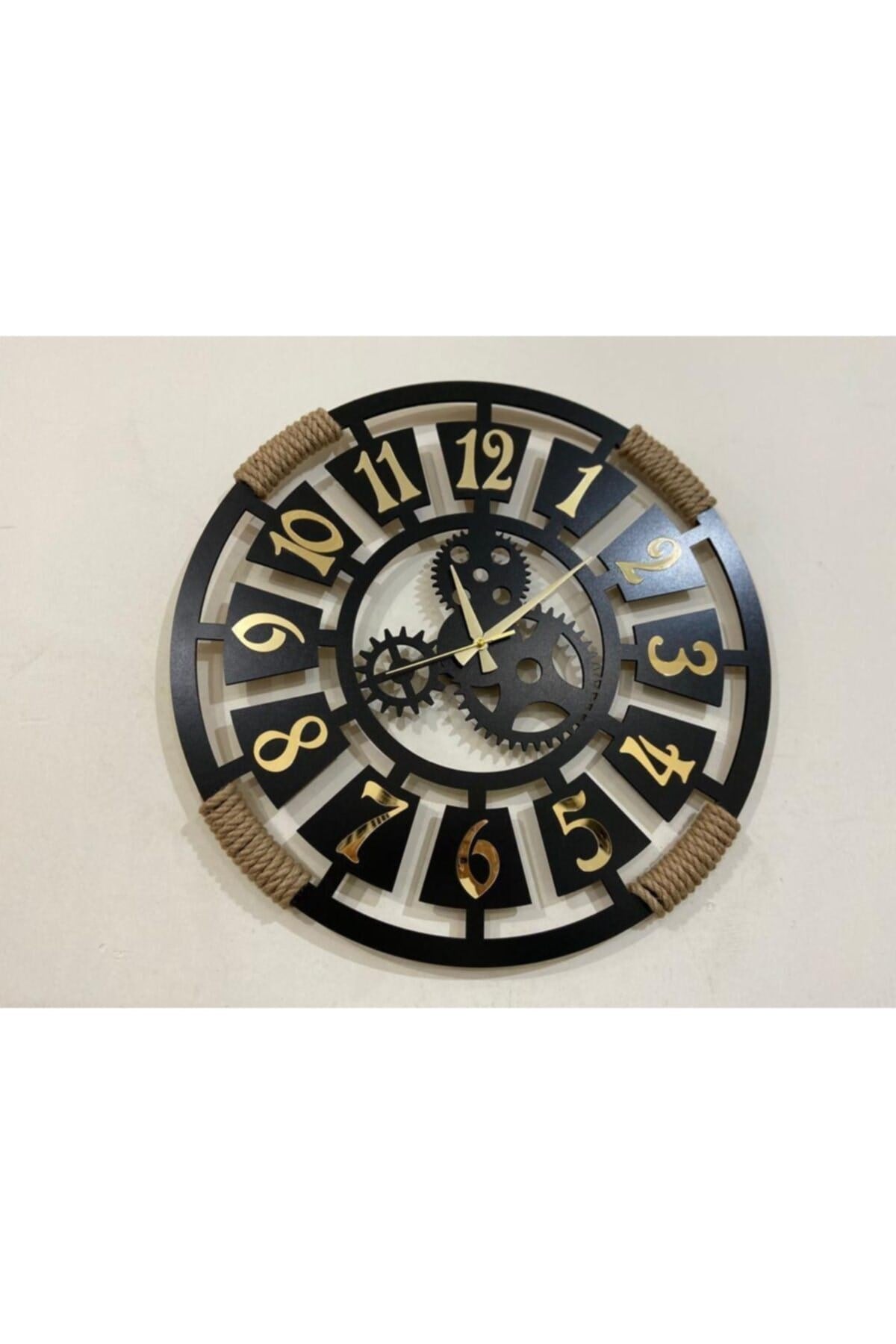 Halatlı Çarklı Sayılı Dekoratif Ahşap Duvar Saati