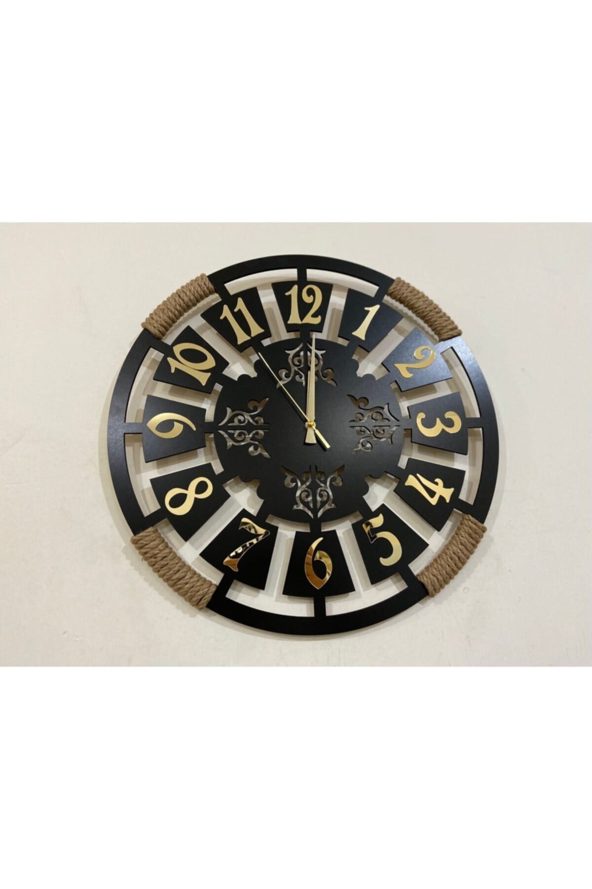 Halatlı Sayılı Motifli Dekoratif Ahşap Duvar Saati