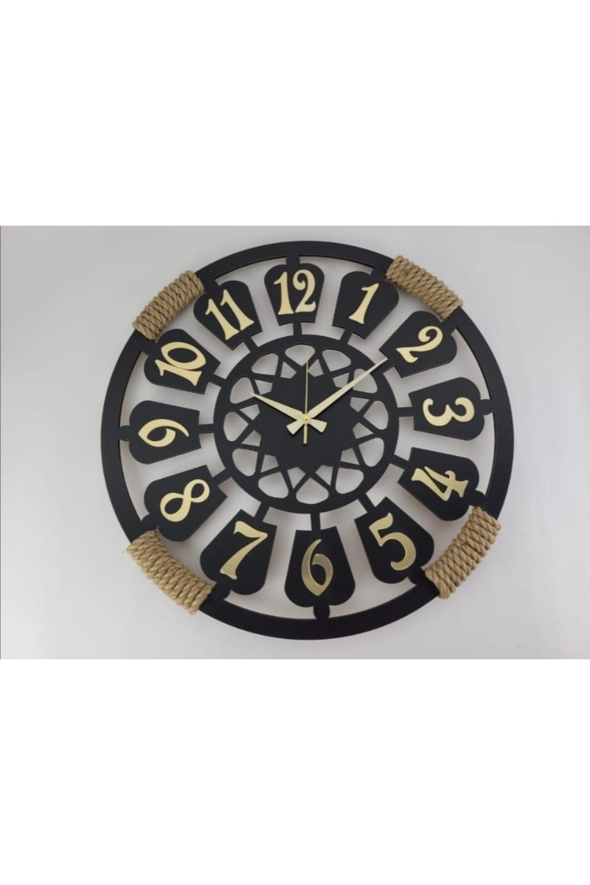 Halatlı Sayılı Şekilli Dekoratif  Ahşap Duvar Saati