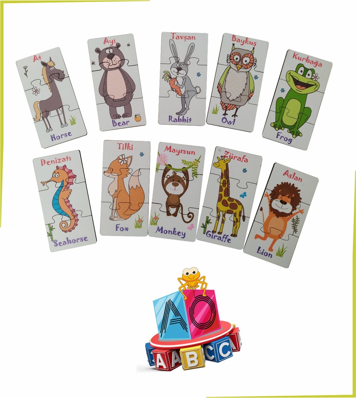Hayvanlar 3lü Ahşap Renkli Puzzle 10 parça