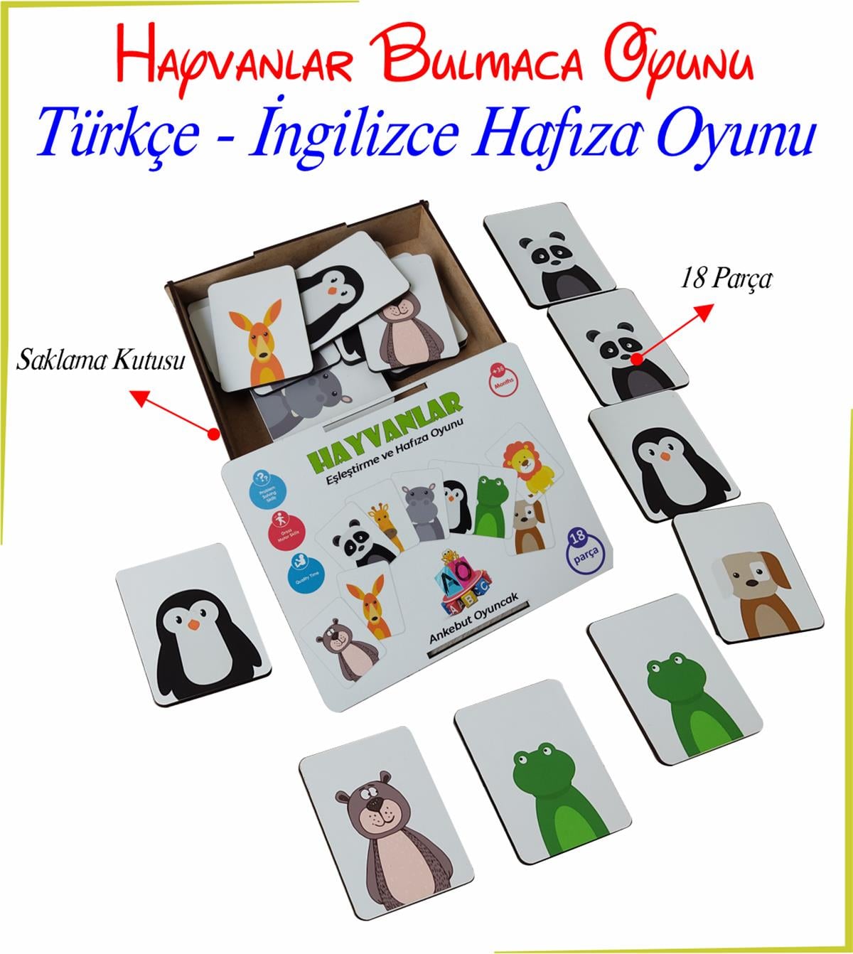 Hayvanlar Bulmaca Oyunu Türkçe İngilizce Hafıza Oyunu Kutulu