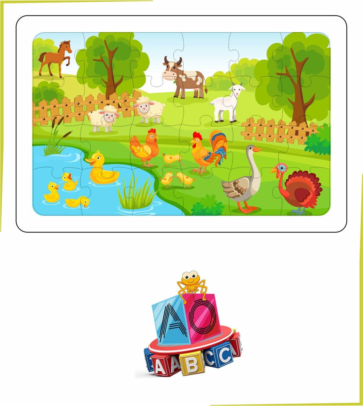 İnek Kuzu Ördek Puzzle Ahşap Renkli Puzzle 24 parça