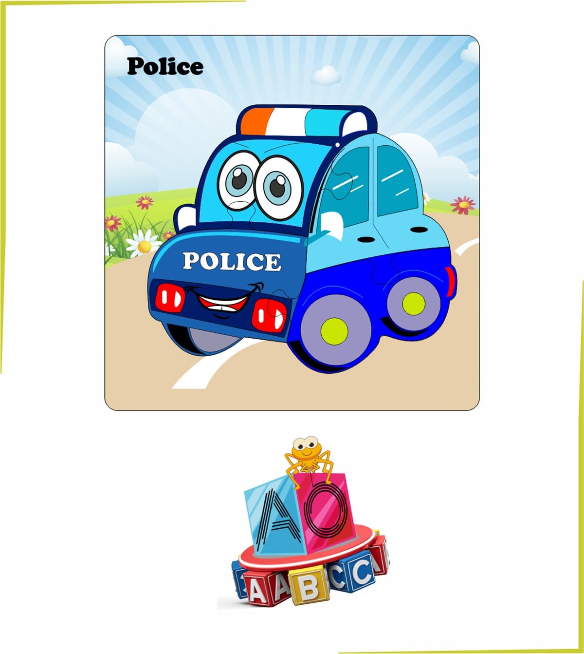 Mini 4 Parça Polis Arabası Ahşap Puzzle