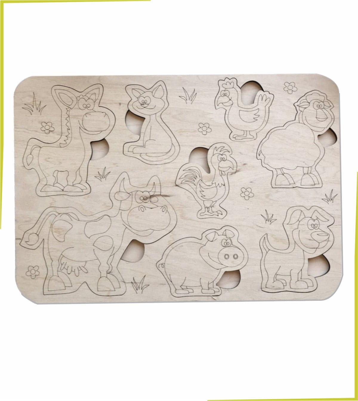 Montessori Boyanabilir Hayvanlar Puzzle Doğal Ahşap