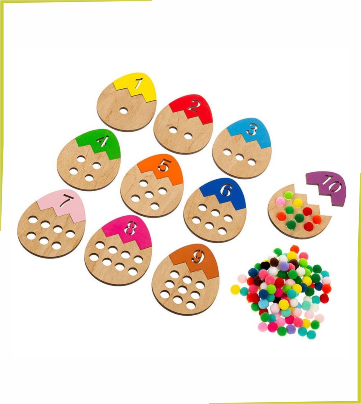 Ponponlu Yumurta Sayı Ve Değerlerini Öğreniyorum Ahşap Montessori Puzzle