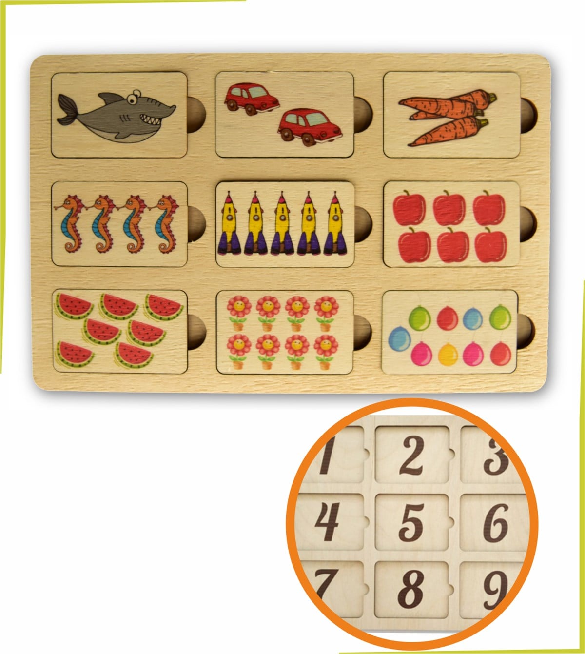 Rakamlar Eşleştirme Tablalı Sayı ve Değerlerini Öğreniyorum Ahşap Renkli Puzzle