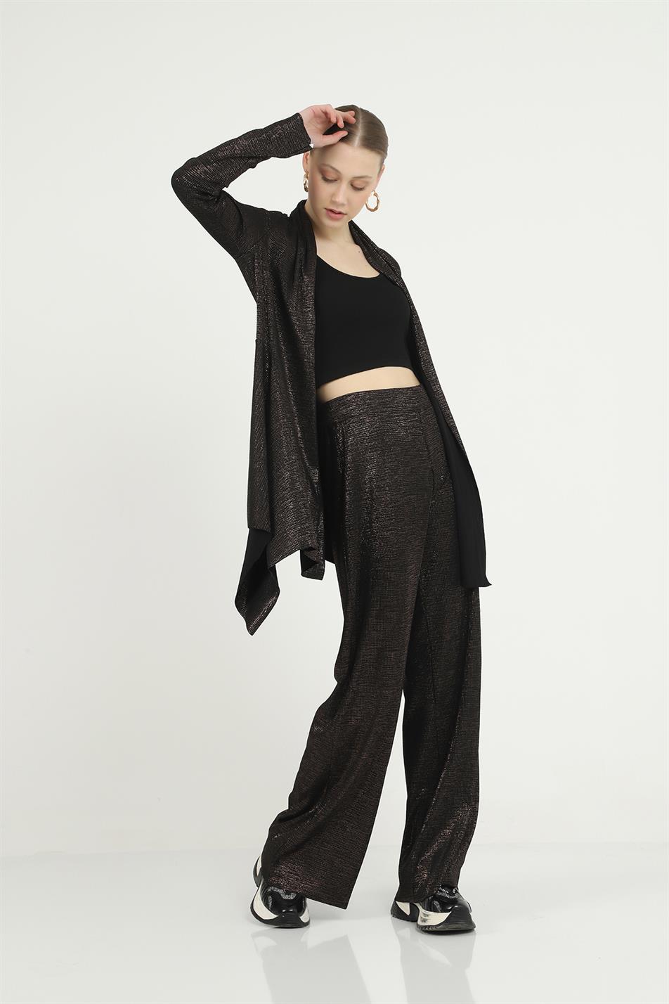 Women's Copper Leaf Black Knitted Tunic