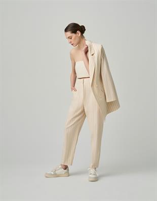 Çizgili Keten Pantolon