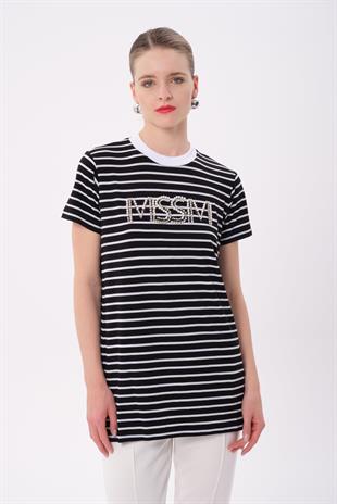 Mssm Taşlı Çizgili Tişört